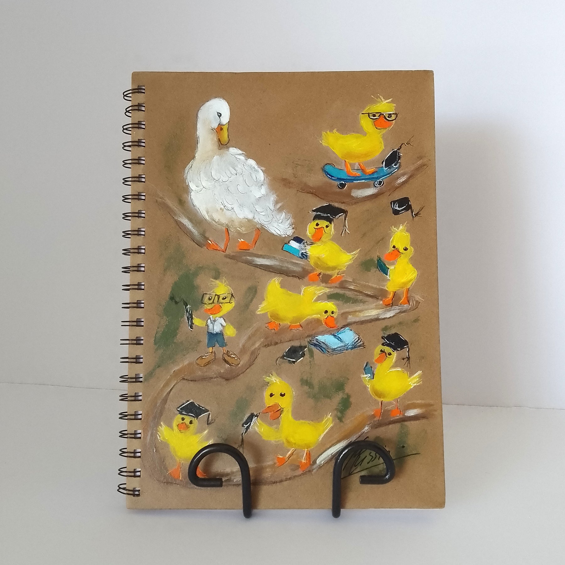 Teacher Gift - Handpainted Mother Duck Notebook - Size A4 lined pages