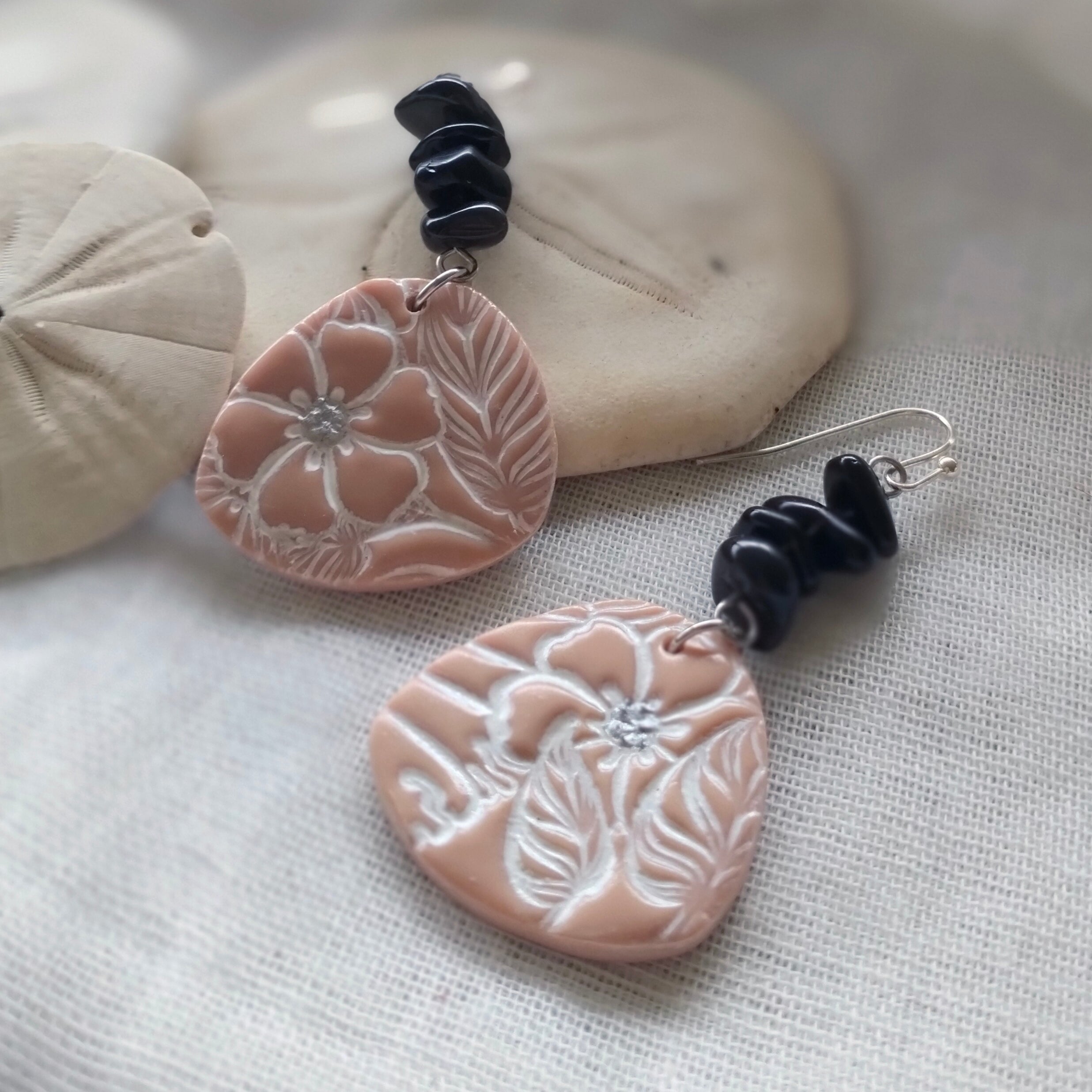 Earrings - Artful Floral Irregular Dangles - Handpainted