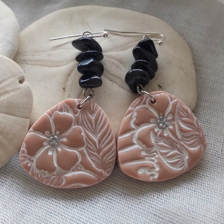 Earrings - Artful Floral Irregular Dangles - Handpainted