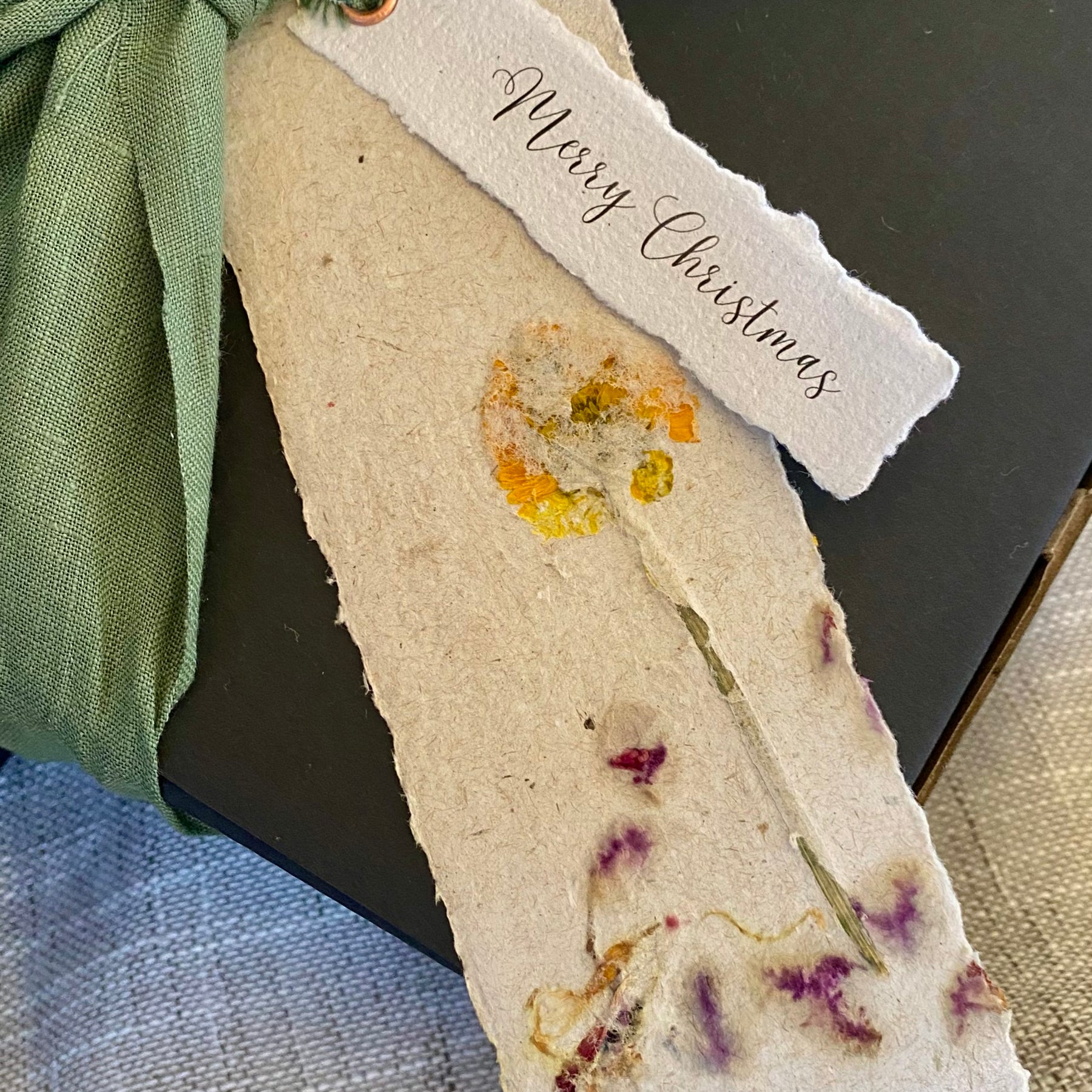 Floral Handmade Paper Notebook - with the Linen wax seal bookmark.