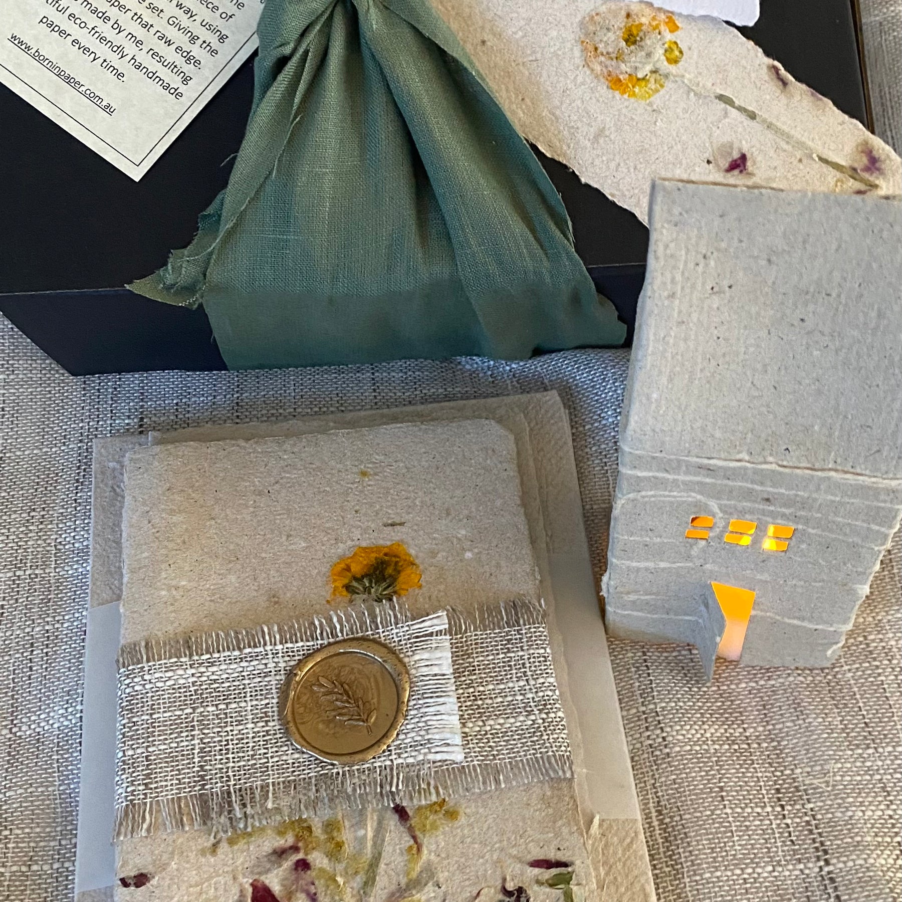 Stationery Gift box, cotton paper set with a floral covered notebook. Plus - Personalise your bookmark!