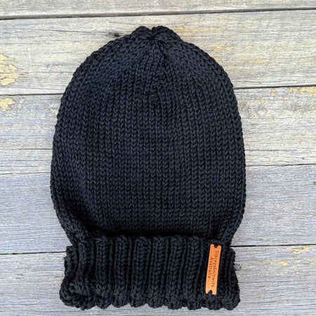 Black Slouchy Beanie, Hand Knitted mens or ladies mustard slouch