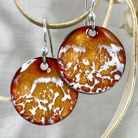 Gold with white. Enamel earrings.