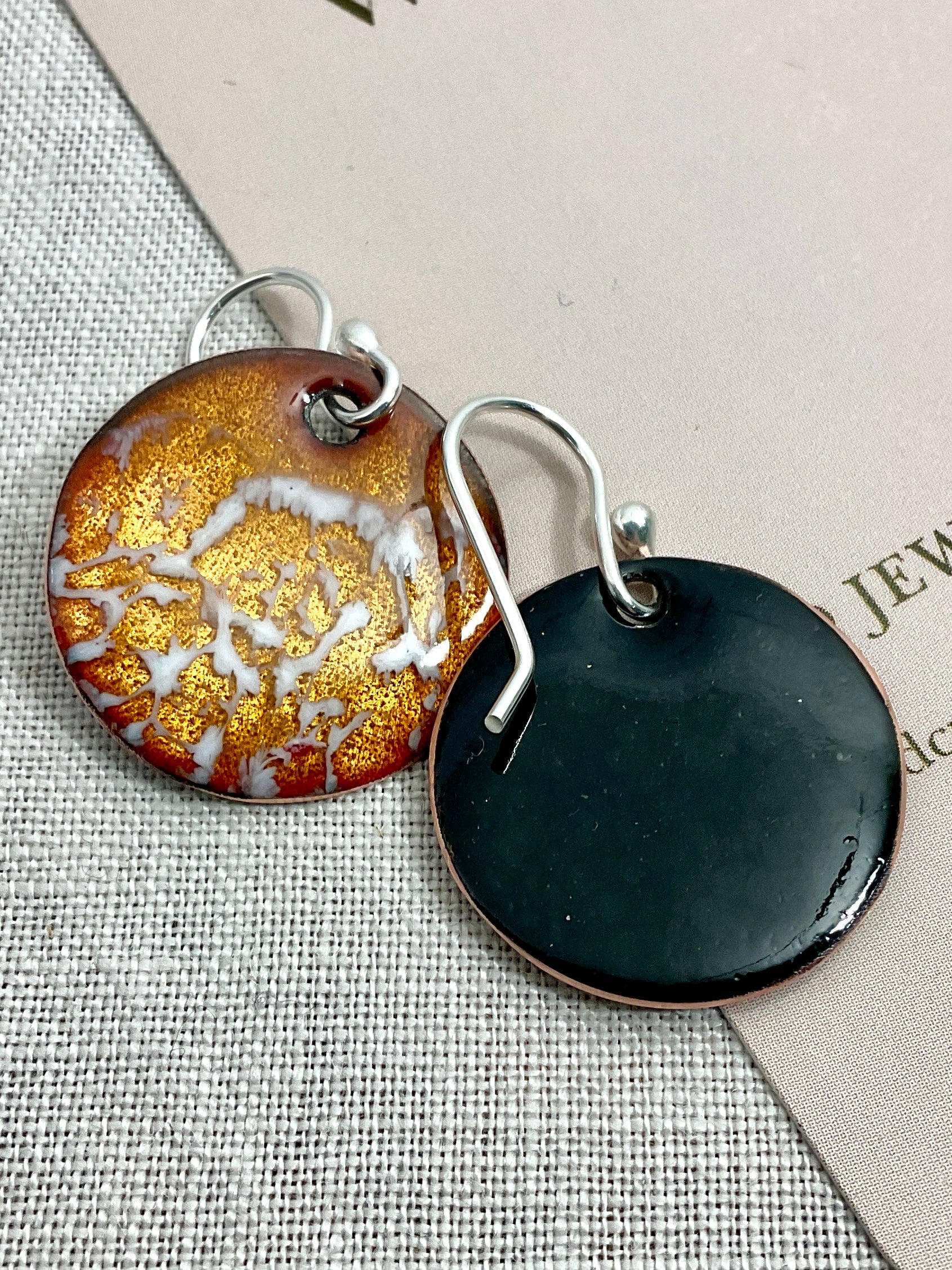 Gold with white. Enamel earrings.