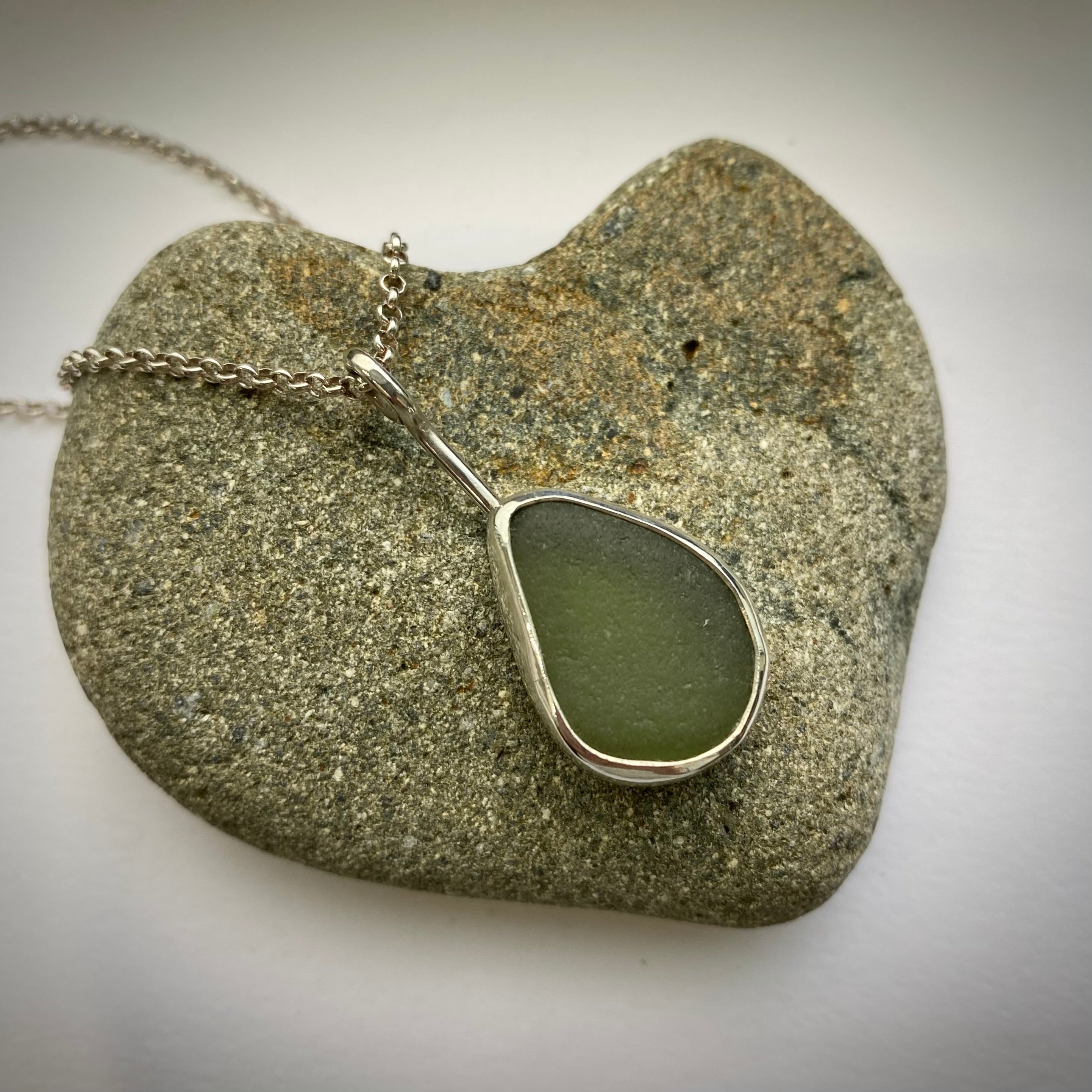 Olive Green Sea Glass Pendant