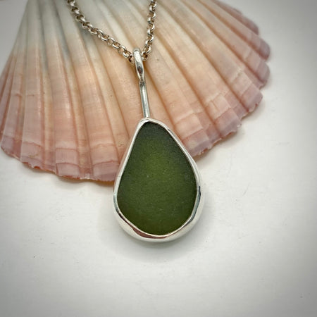 Olive Green Sea Glass Pendant