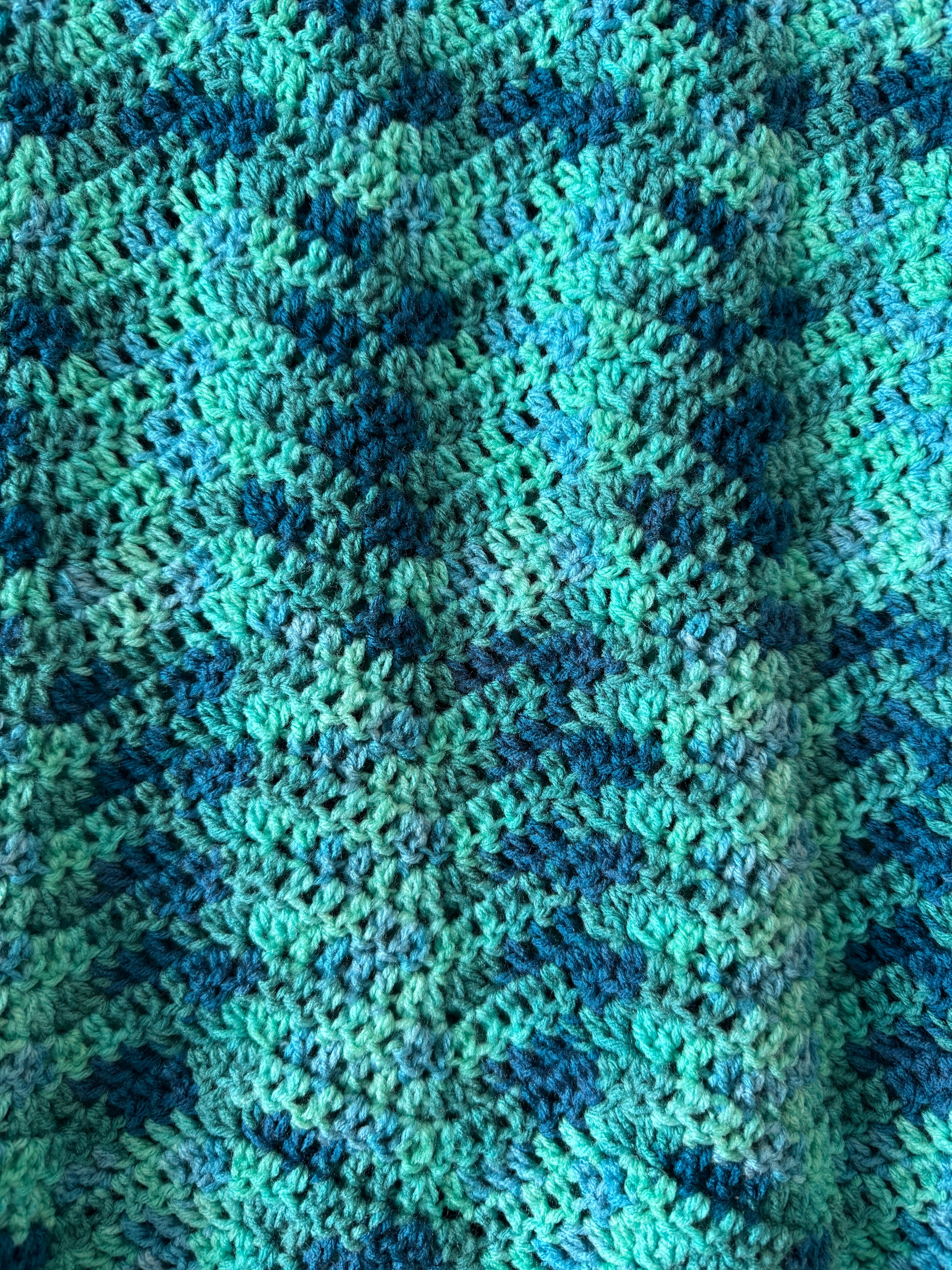 Crochet | Blanket / Throw | Bright Blue Ripple Variegated
