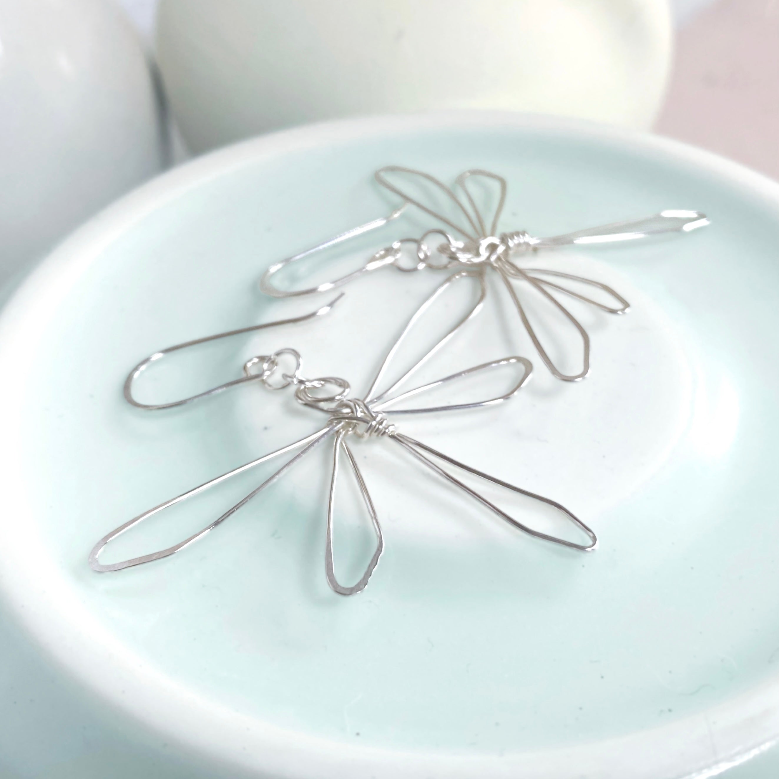 Dragonfly dangle earrings | Sterling silver wire | Whimsical jewellery