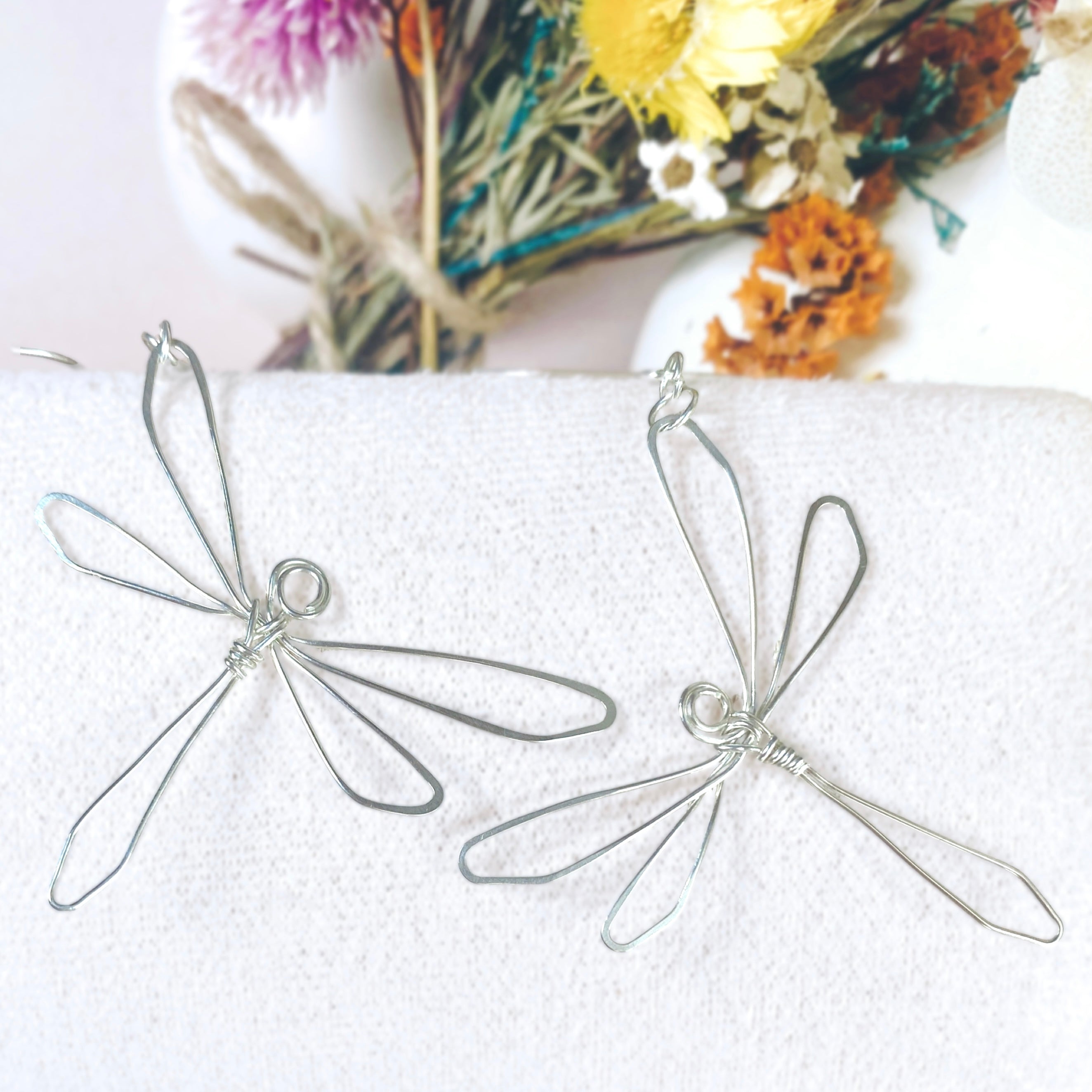 Dragonfly dangle earrings | Sterling silver wire | Whimsical jewellery