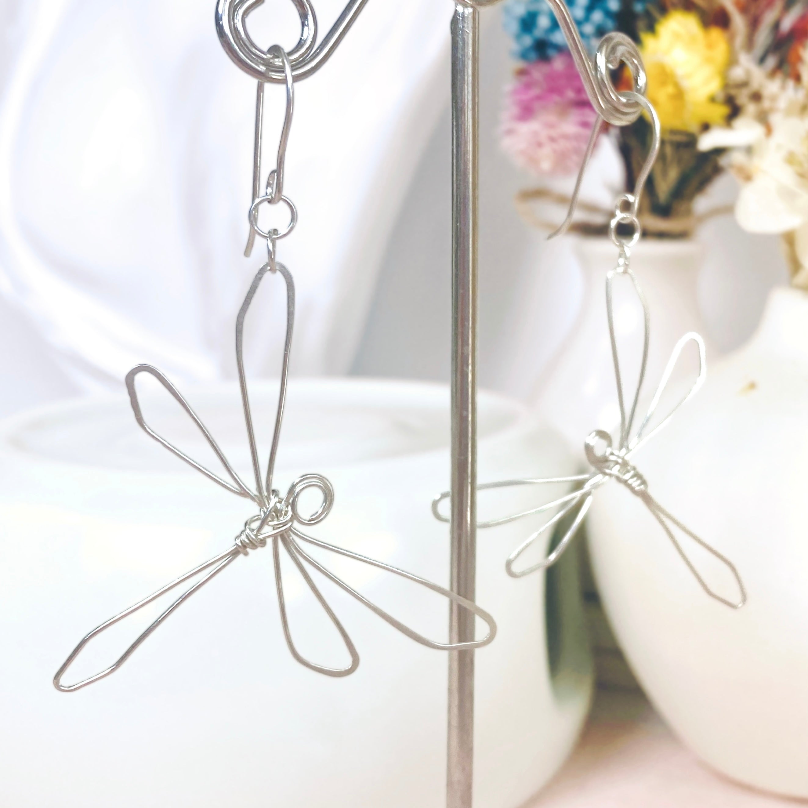 Dragonfly dangle earrings | Sterling silver wire | Whimsical jewellery