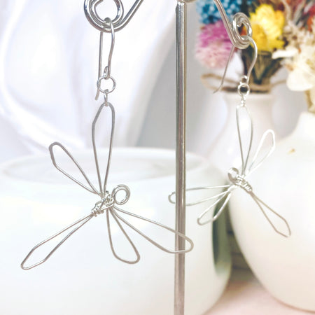 Dragonfly dangle earrings | Sterling silver wire | Whimsical jewellery