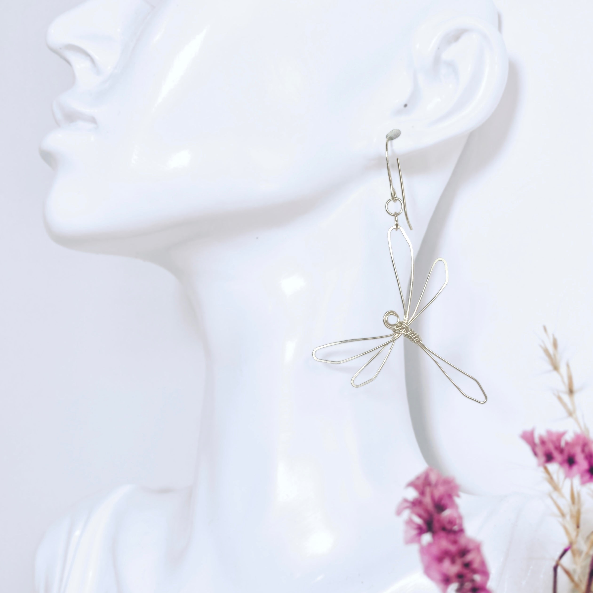 Dragonfly dangle earrings | Sterling silver wire | Whimsical jewellery
