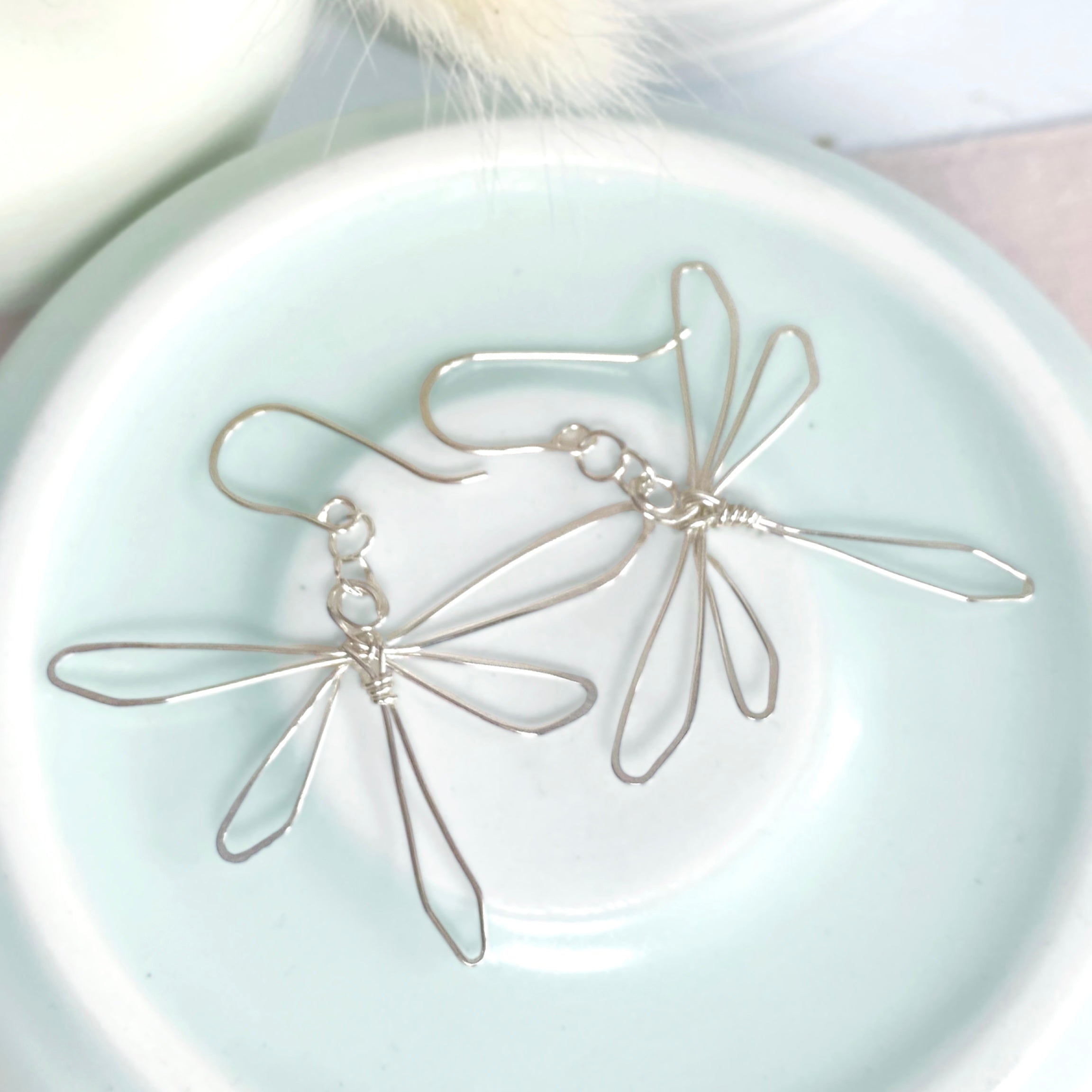 Dragonfly dangle earrings | Sterling silver wire | Whimsical jewellery