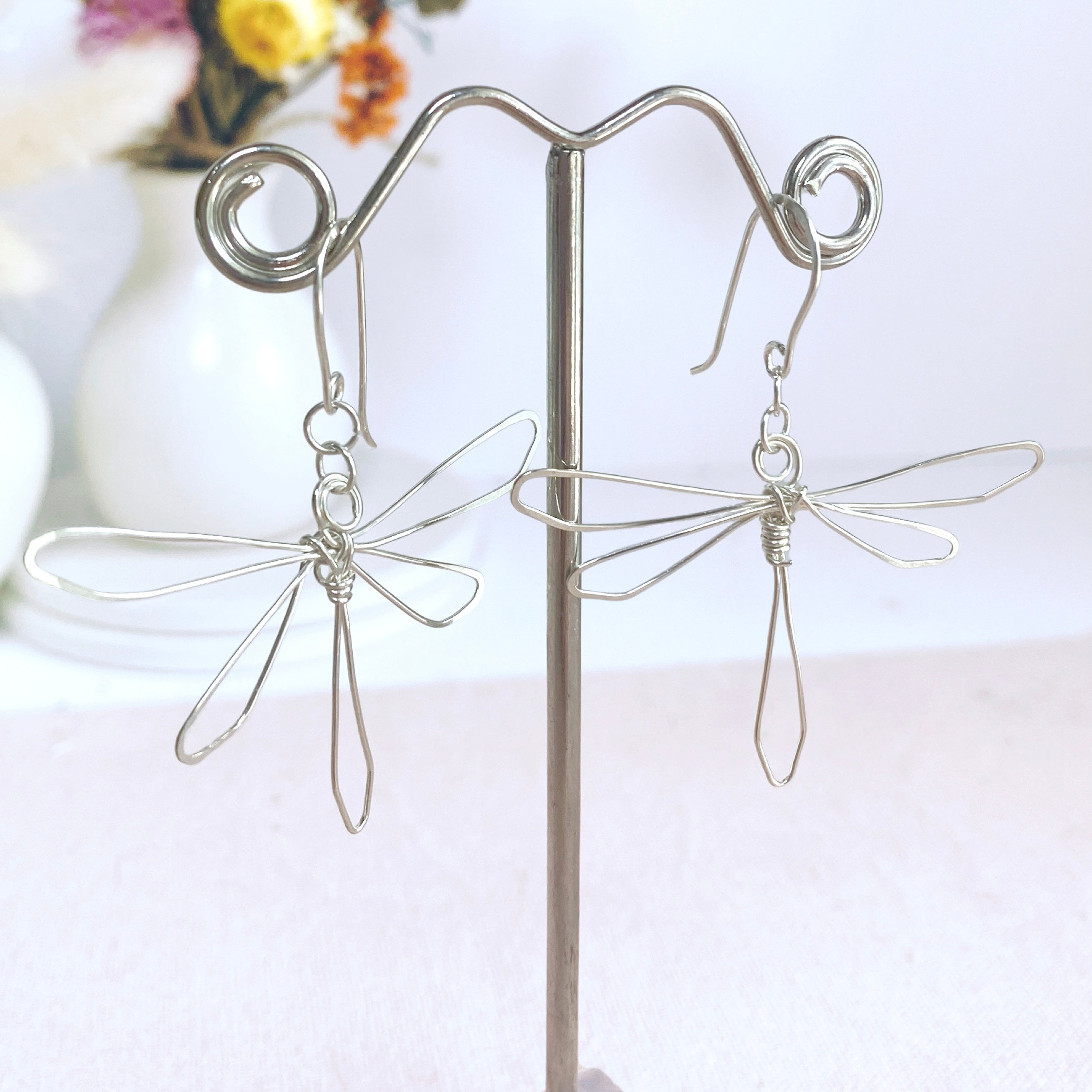 Dragonfly dangle earrings | Sterling silver wire | Whimsical jewellery
