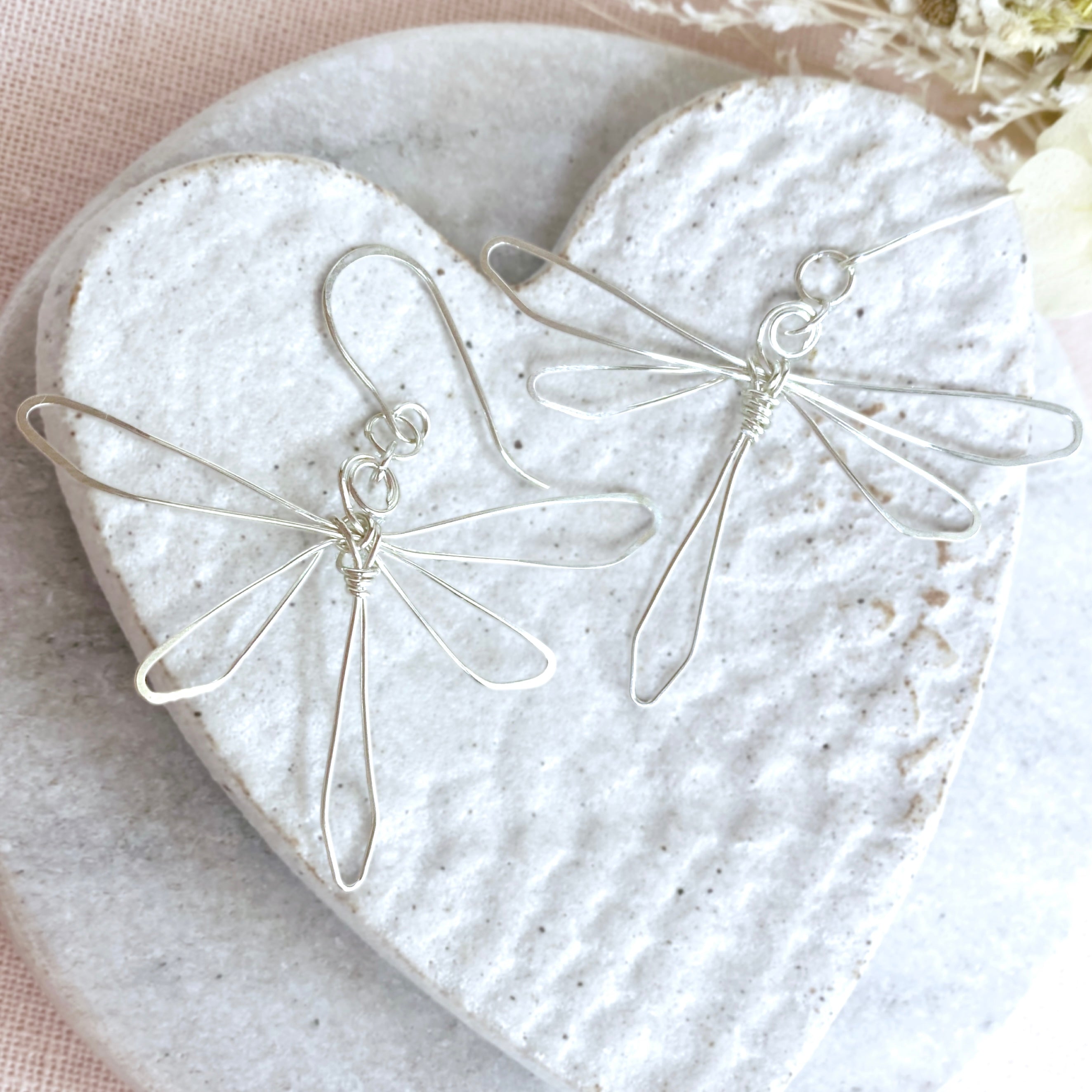 Dragonfly dangle earrings | Sterling silver wire | Whimsical jewellery
