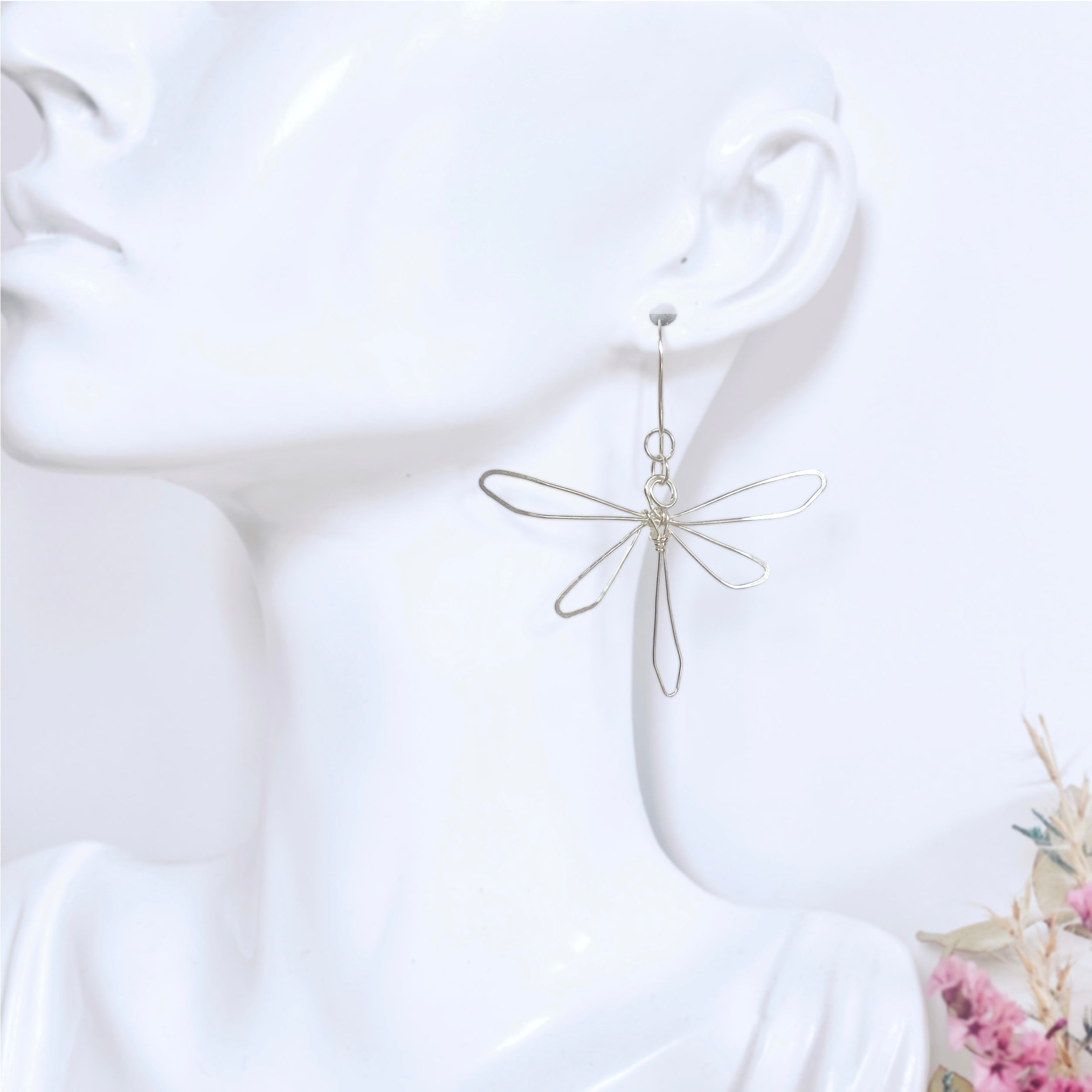 Dragonfly dangle earrings | Sterling silver wire | Whimsical jewellery