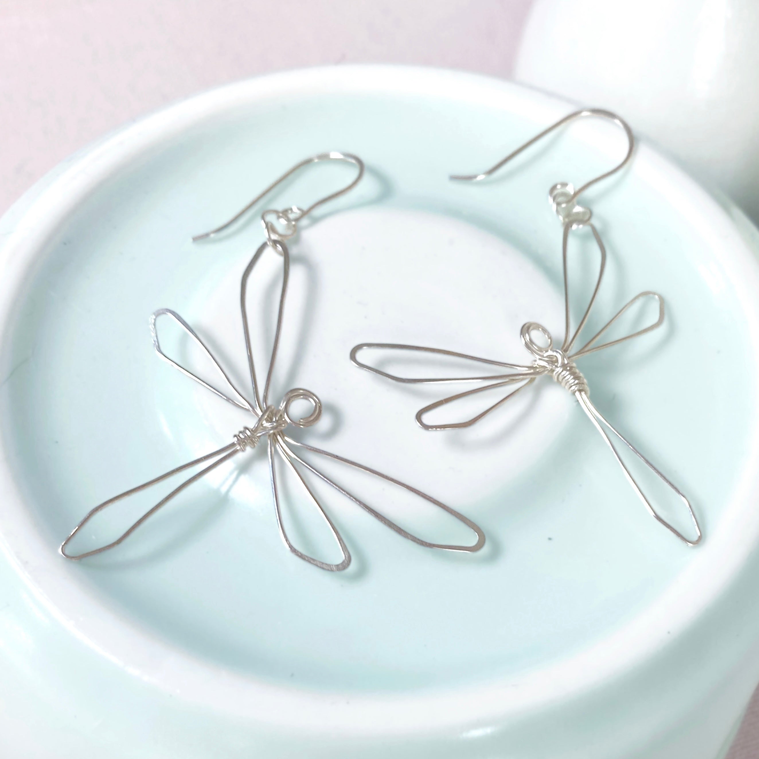 Dragonfly dangle earrings | Sterling silver wire | Whimsical jewellery