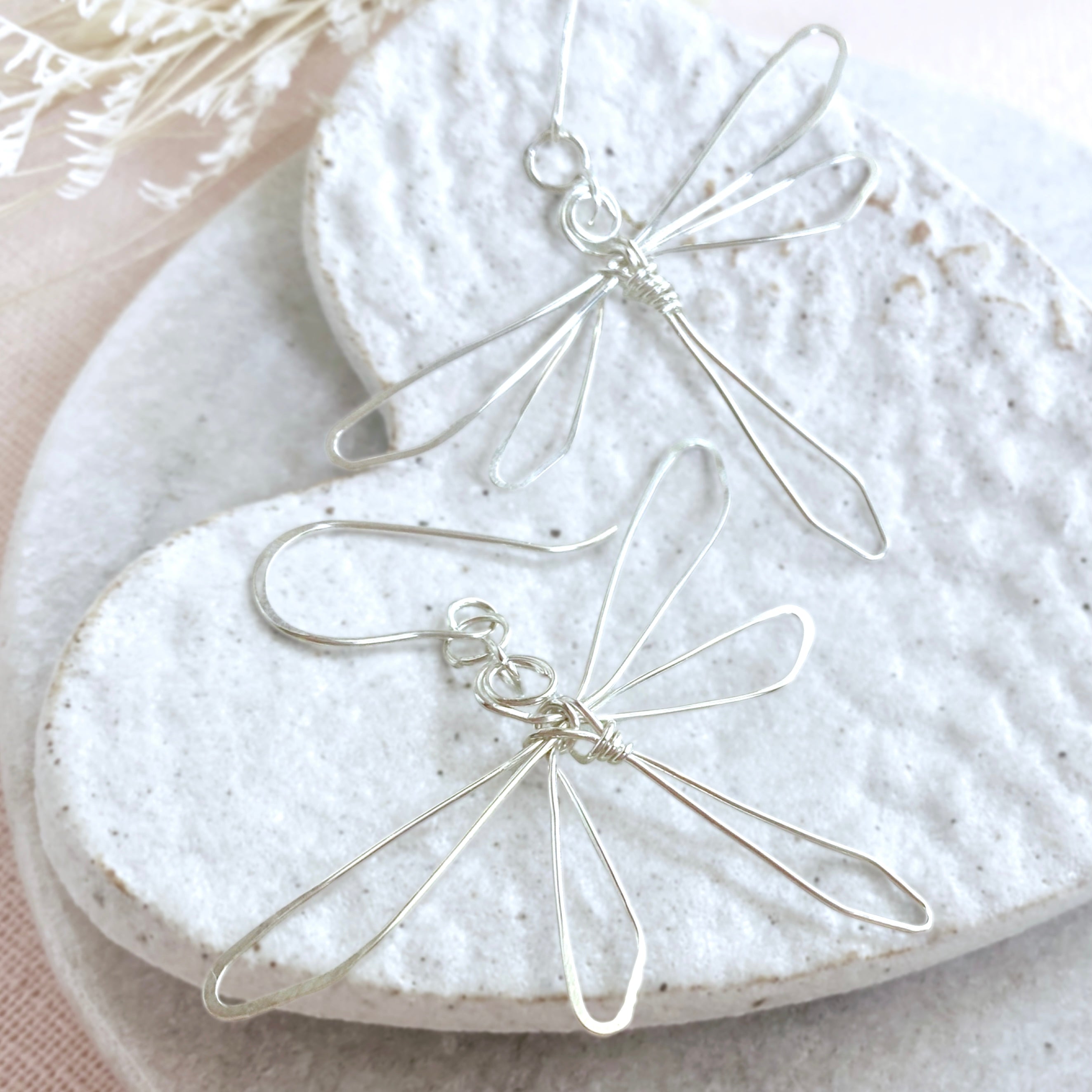Dragonfly dangle earrings | Sterling silver wire | Whimsical jewellery