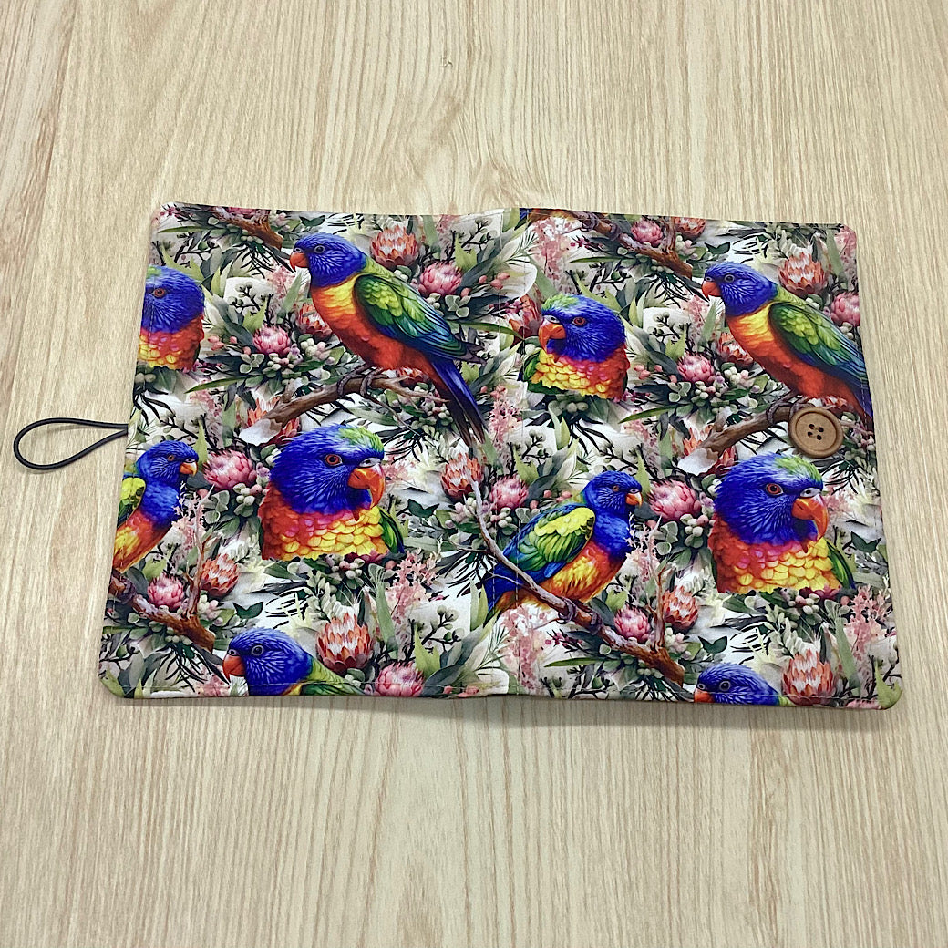 Australian birds parrots refillable A5 fabric notebook cover gift set - Incl. book and pen.