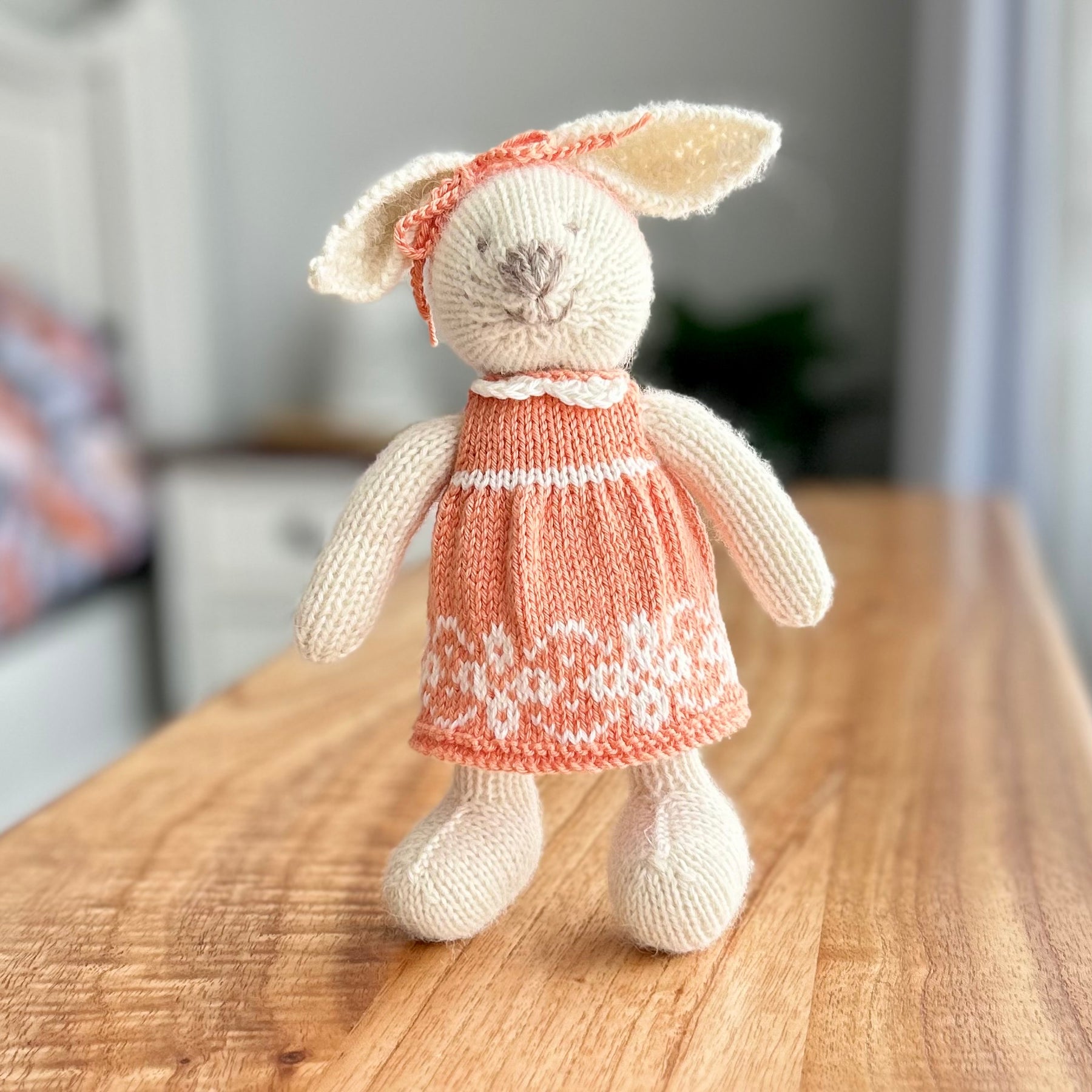Hand Knit | Alpaca Yarn | Bunny | Cotton Dress | One of a Kind! | Ready to Ship
