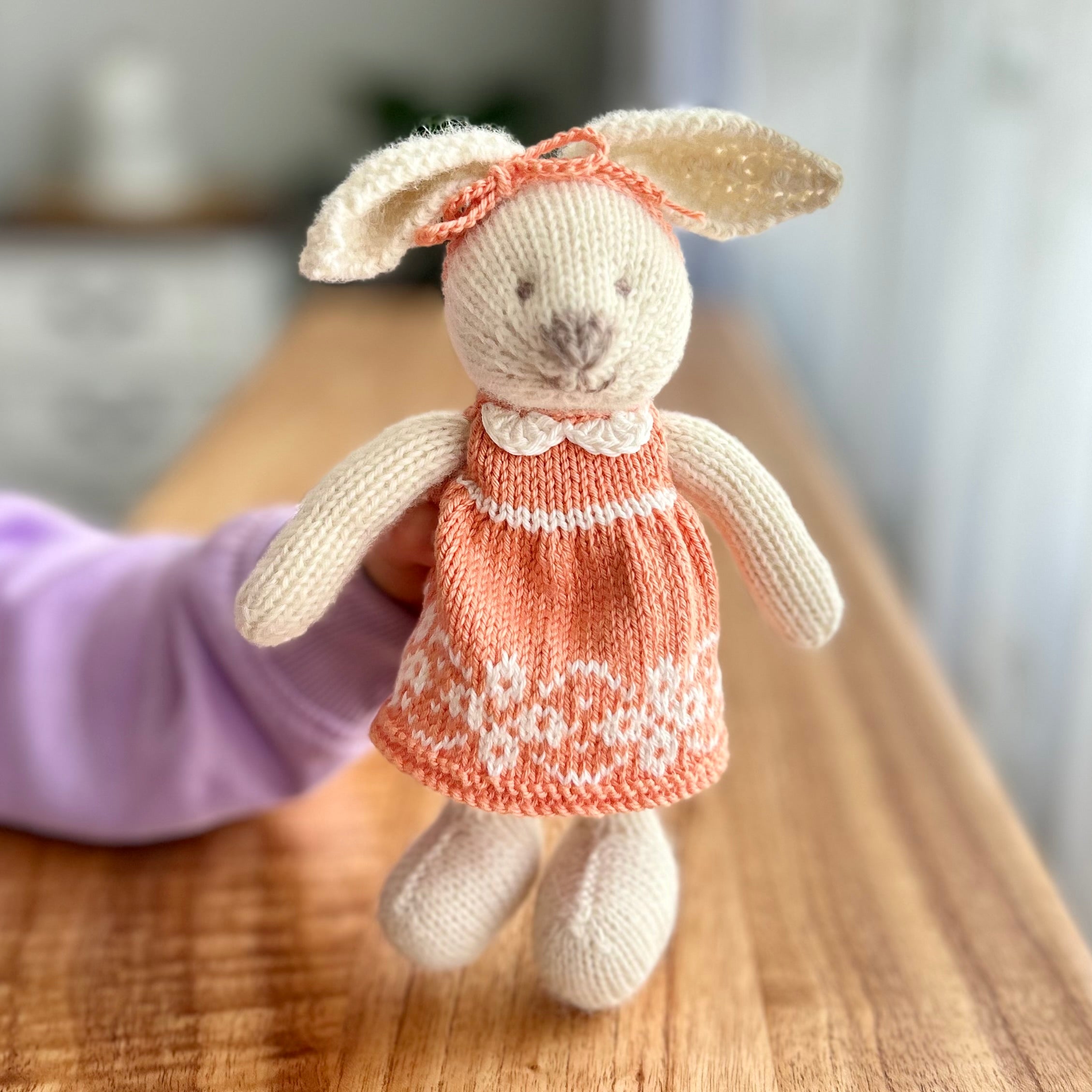 Hand Knit | Alpaca Yarn | Bunny | Cotton Dress | One of a Kind! | Ready to Ship