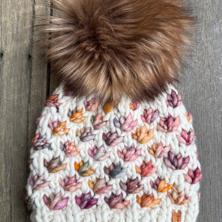 Hand knitted luxurious merino beanie, ladies cream beanie with pompom