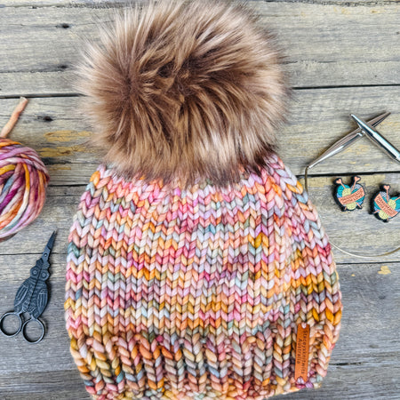 Knitted Beanie, Ladies Merino Beanie with pompom