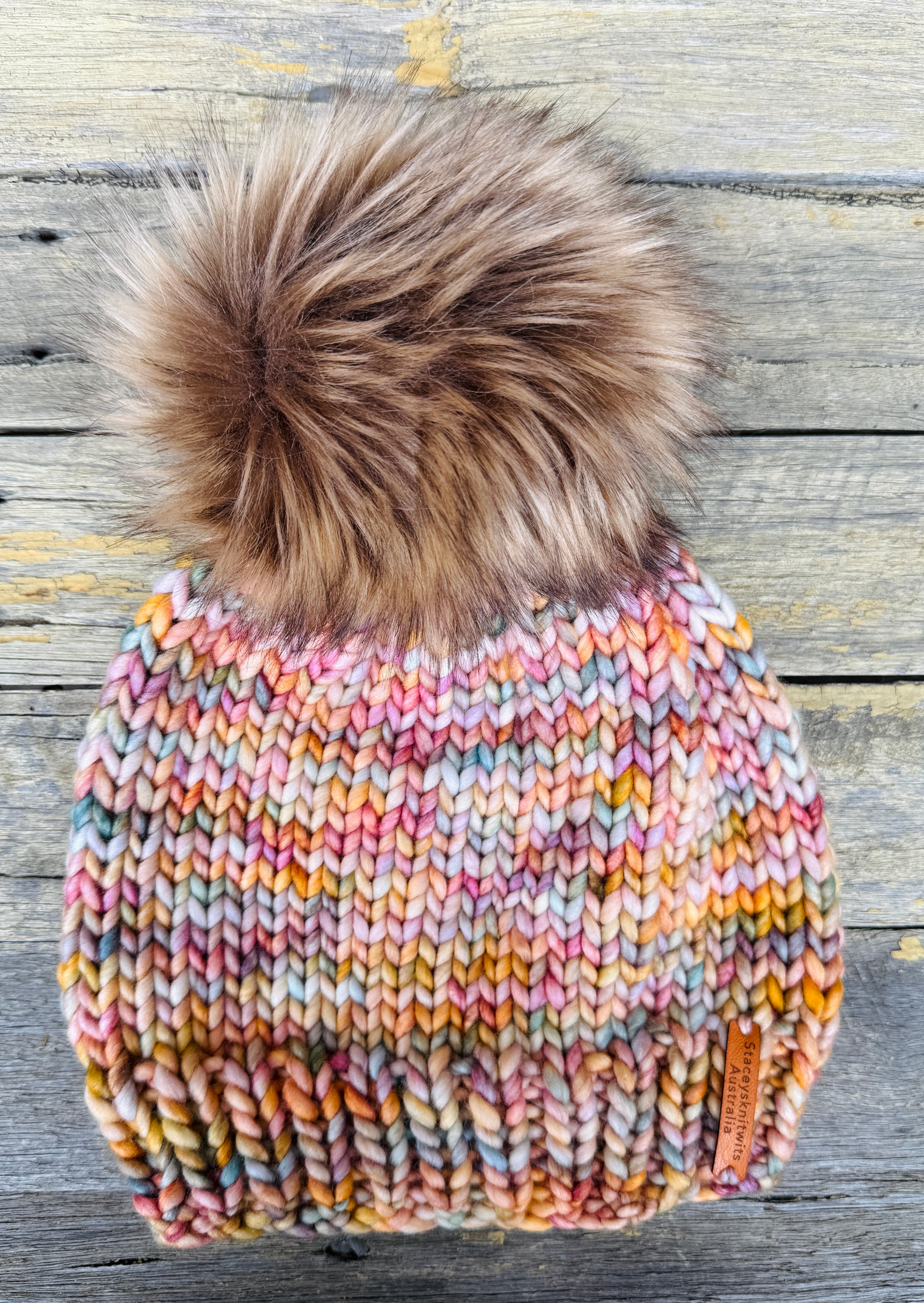 Knitted Beanie, Ladies Merino Beanie with pompom