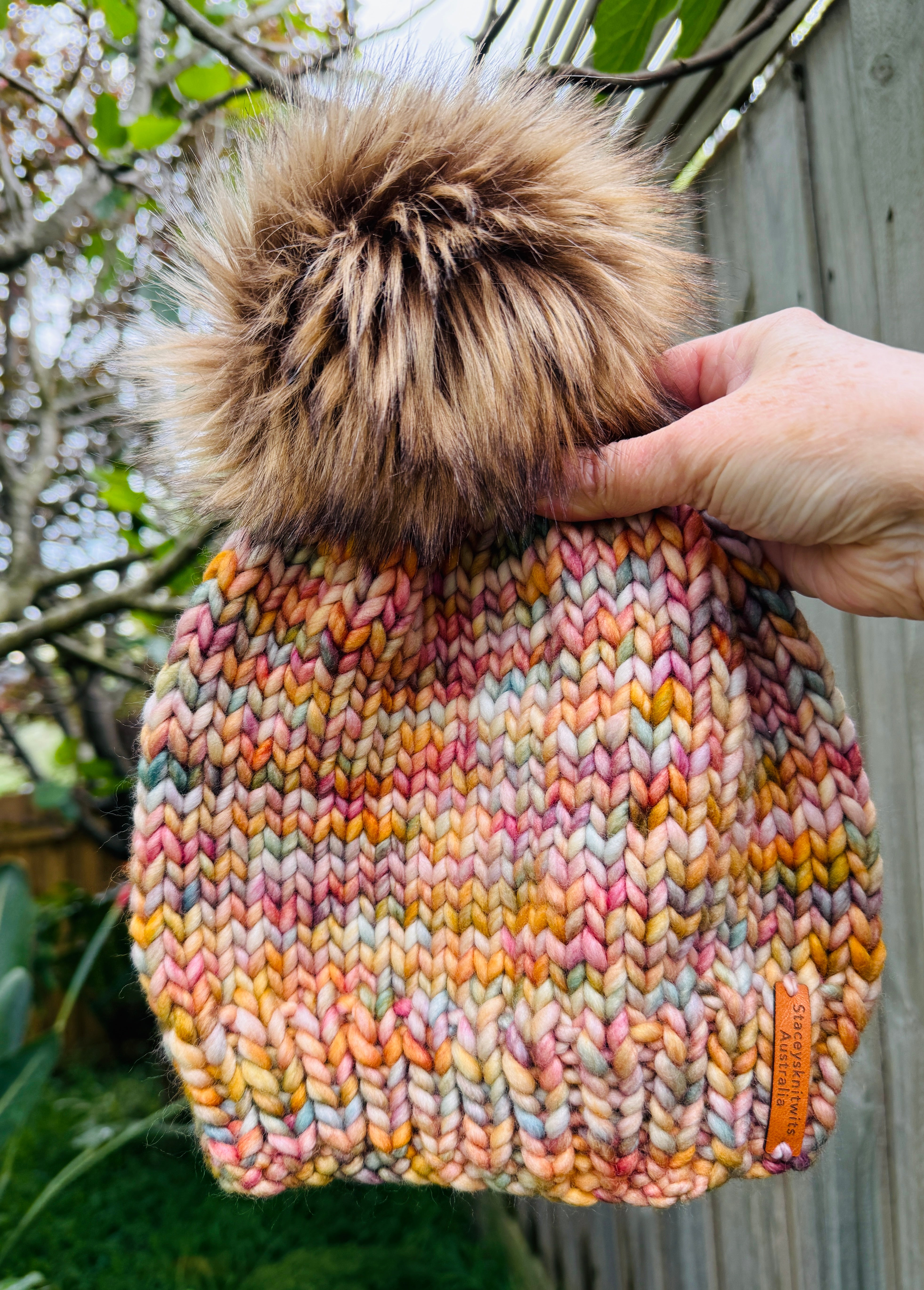 Knitted Beanie, Ladies Merino Beanie with pompom