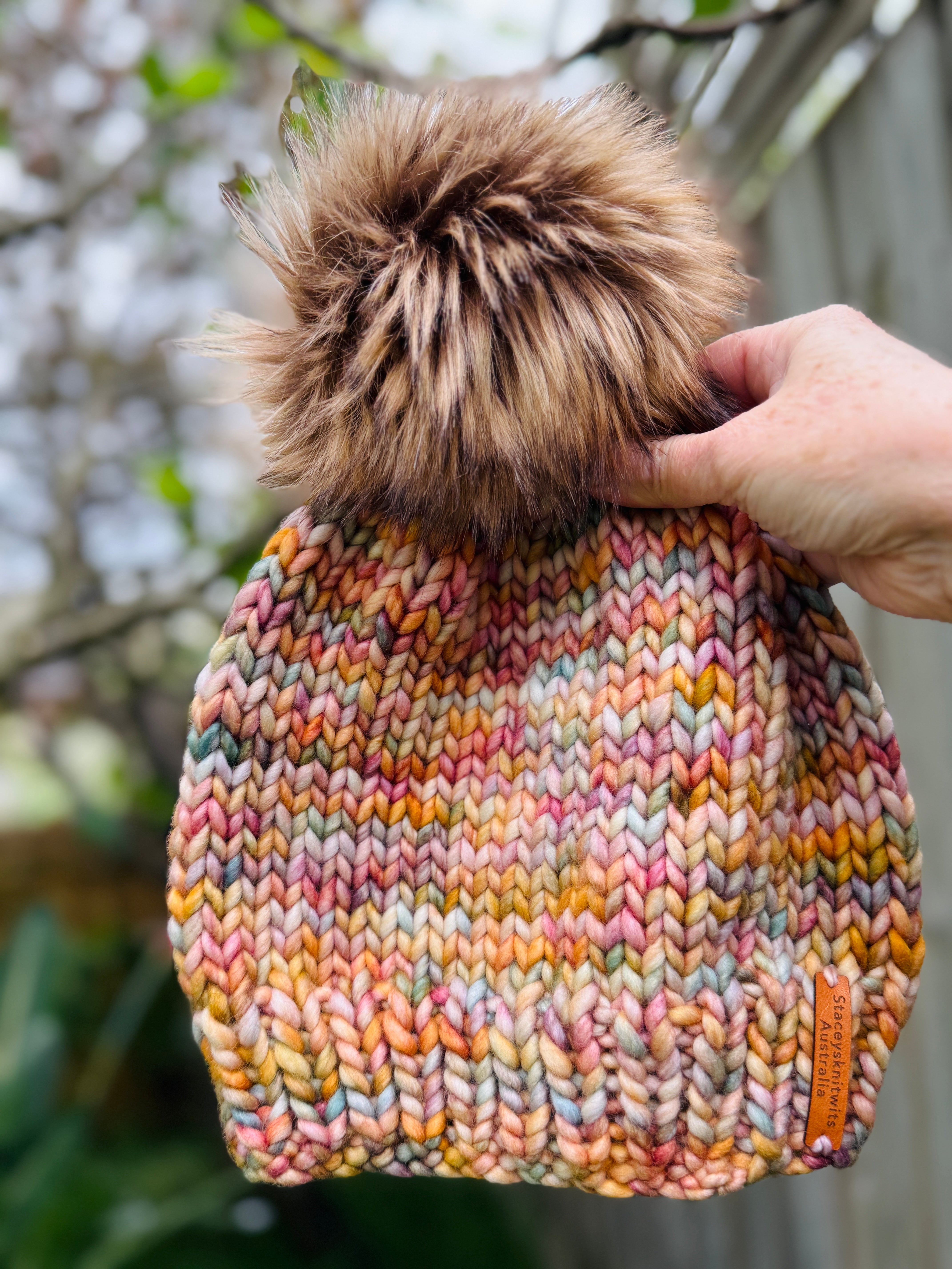 Knitted Beanie, Ladies Merino Beanie with pompom