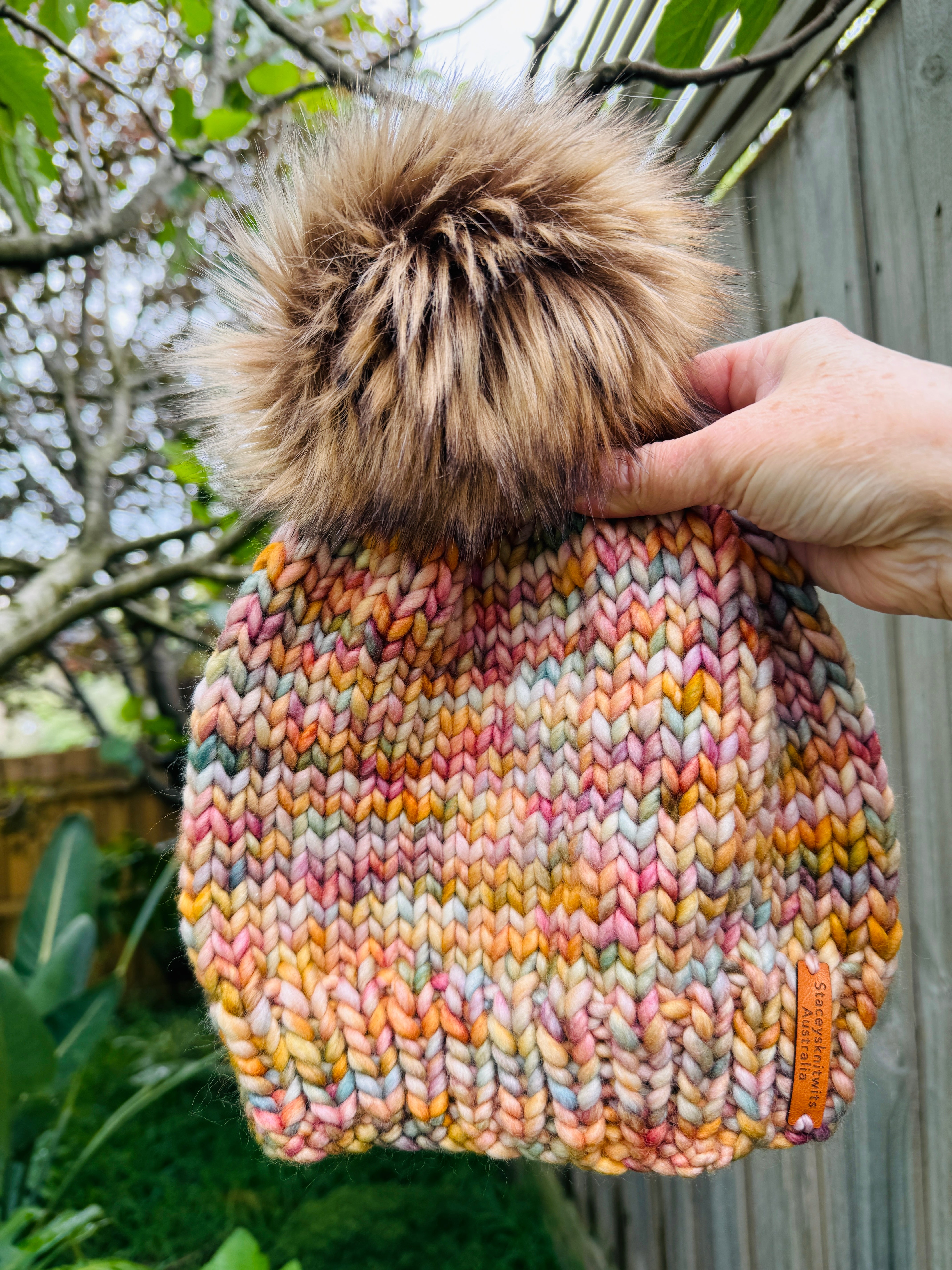 Knitted Beanie, Ladies Merino Beanie with pompom