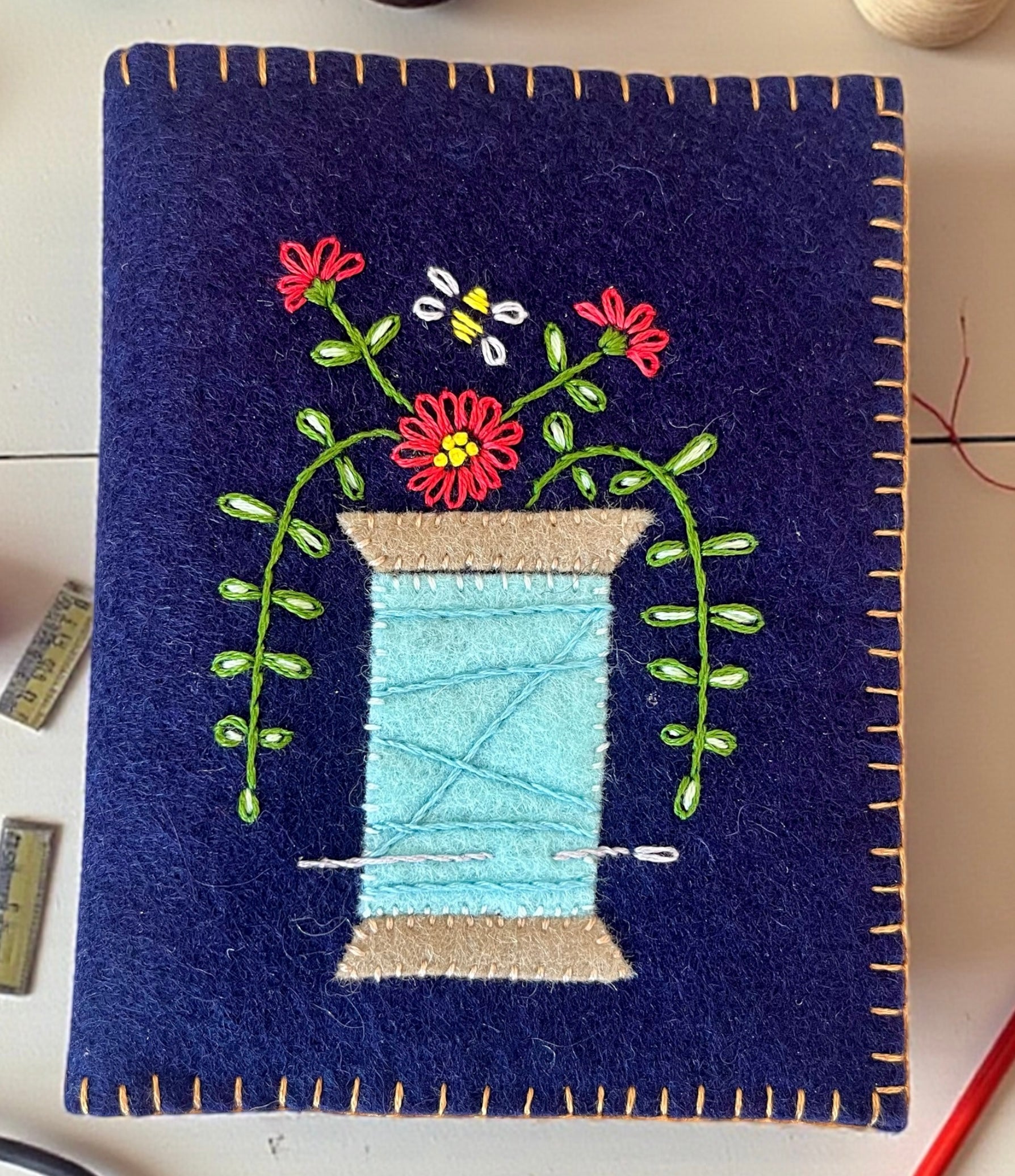 Hand Embroidered Merino Wool Felt Needle Book