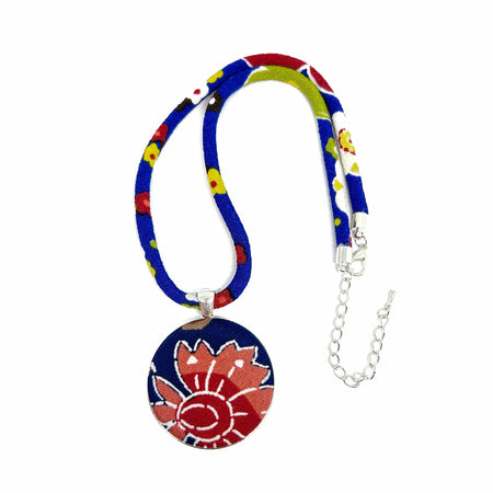 Kimono Pendant Necklace - Red and Blue Floral