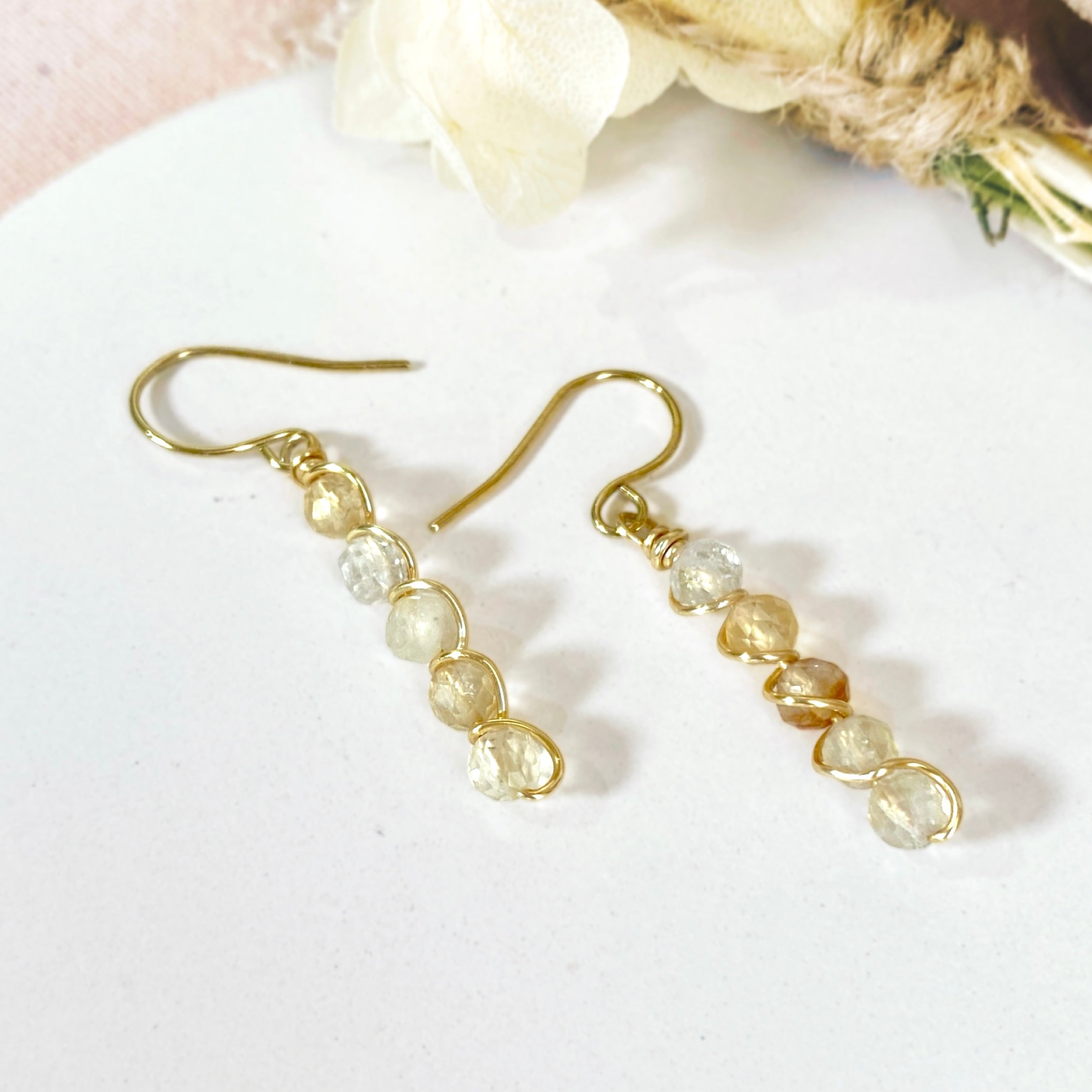 Natural citrine beaded dangle earrings | 14k gold-filled | November birthstone gift