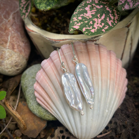 Freshwater Biwa Pearl and Sterling Silver Earrings
