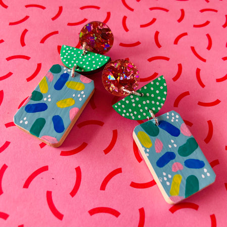 Handpainted triple layer earrings