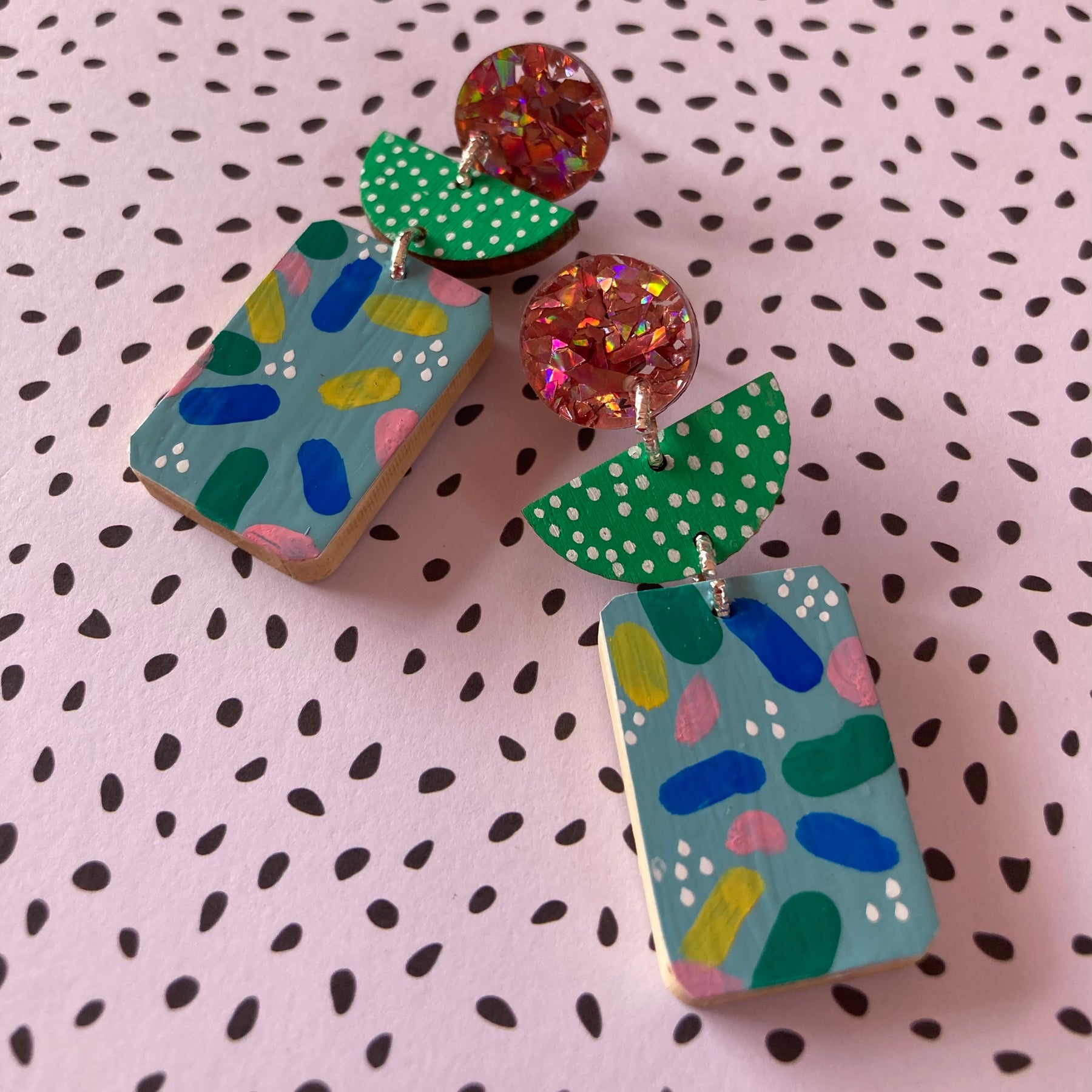 Handpainted triple layer earrings