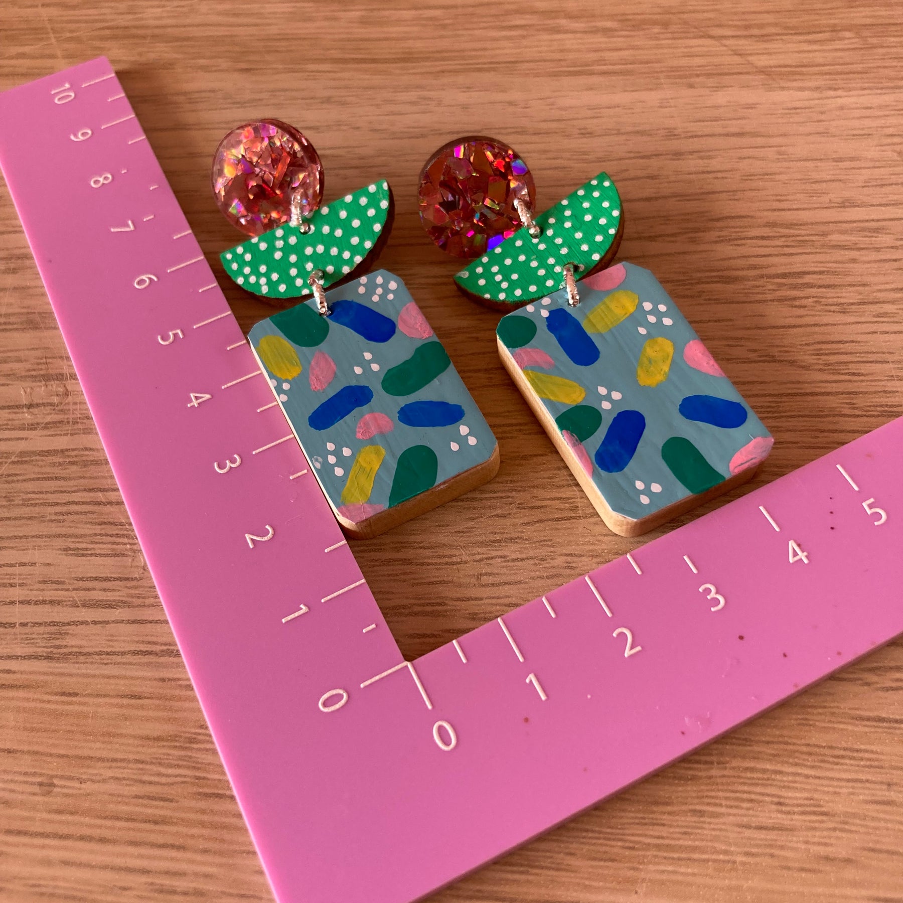 Handpainted triple layer earrings