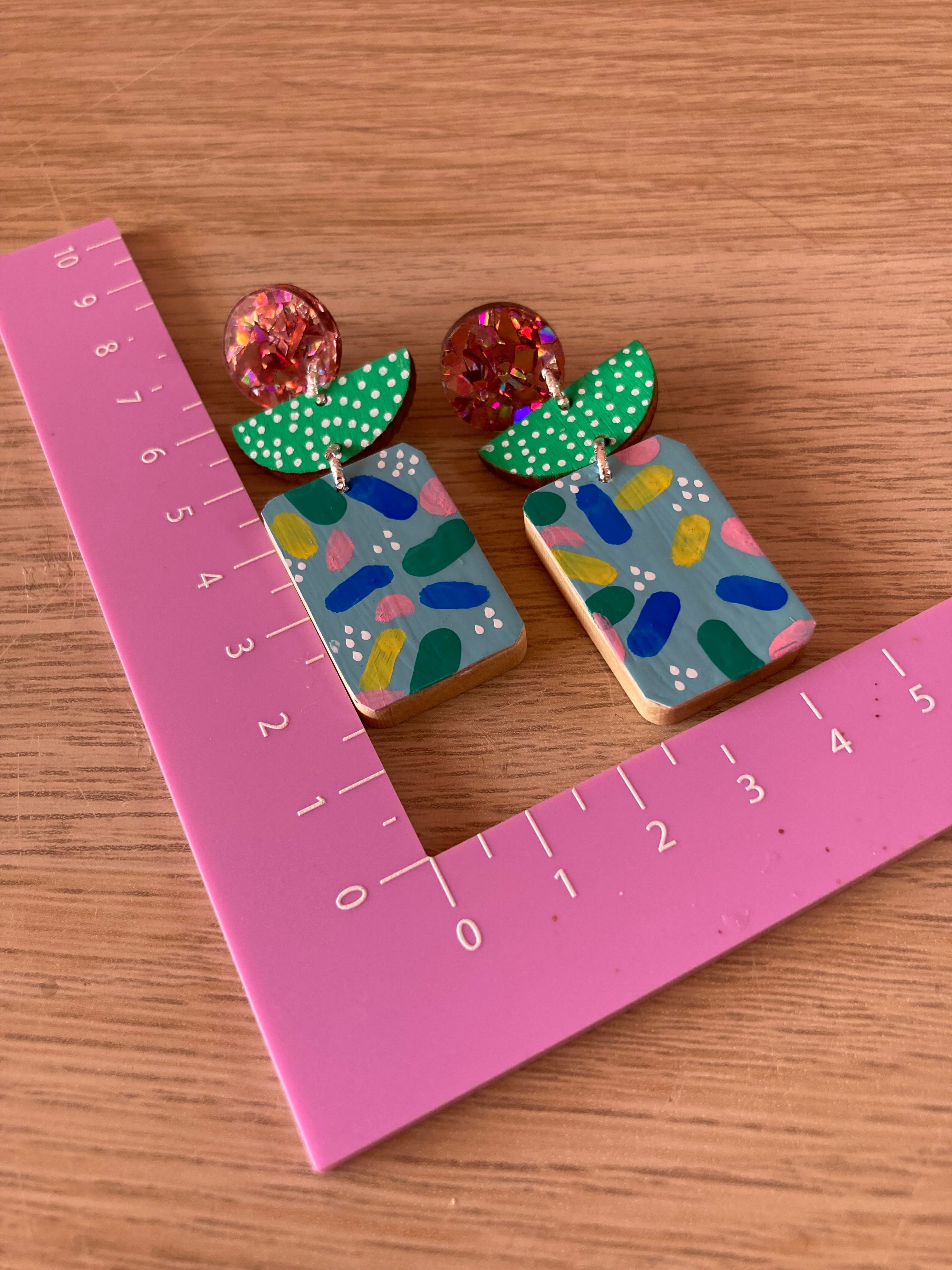 Handpainted triple layer earrings