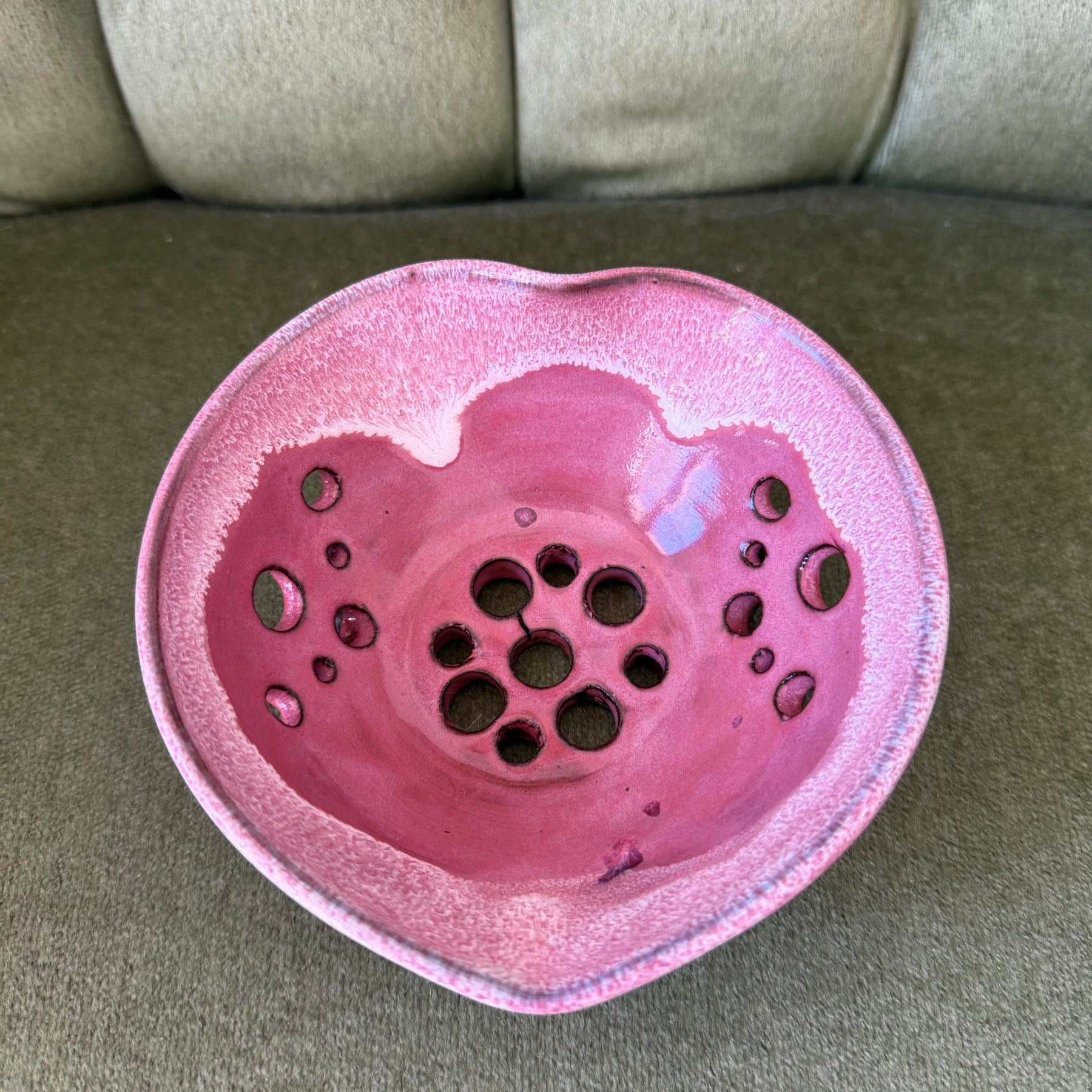 Handmade Berry Bowls | Pink and Lemon with Saucer | Black Clay Heart Rim | Blue Violet | Pink Heart Second