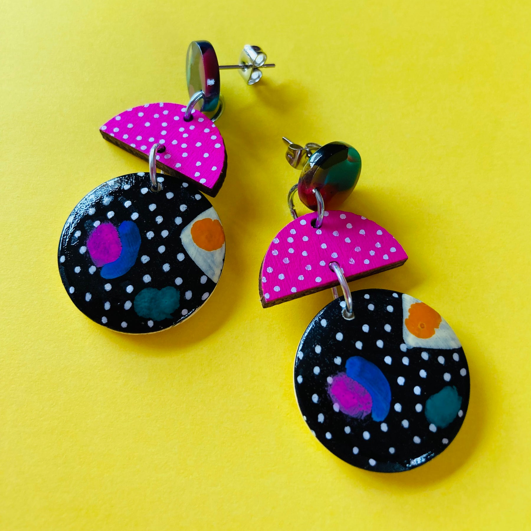 Hand painted timber earrings