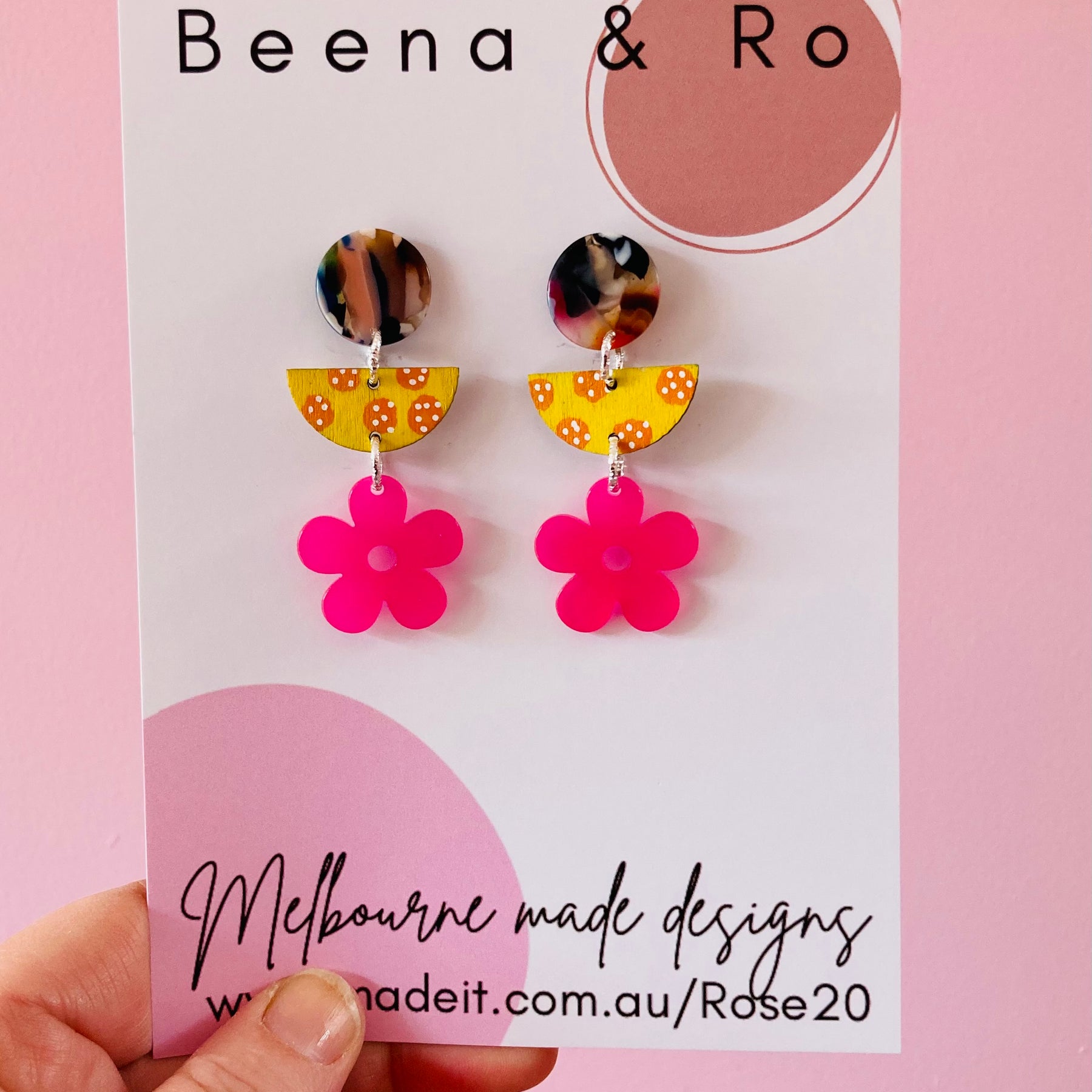 Acrylic flower / Handpainted earrings