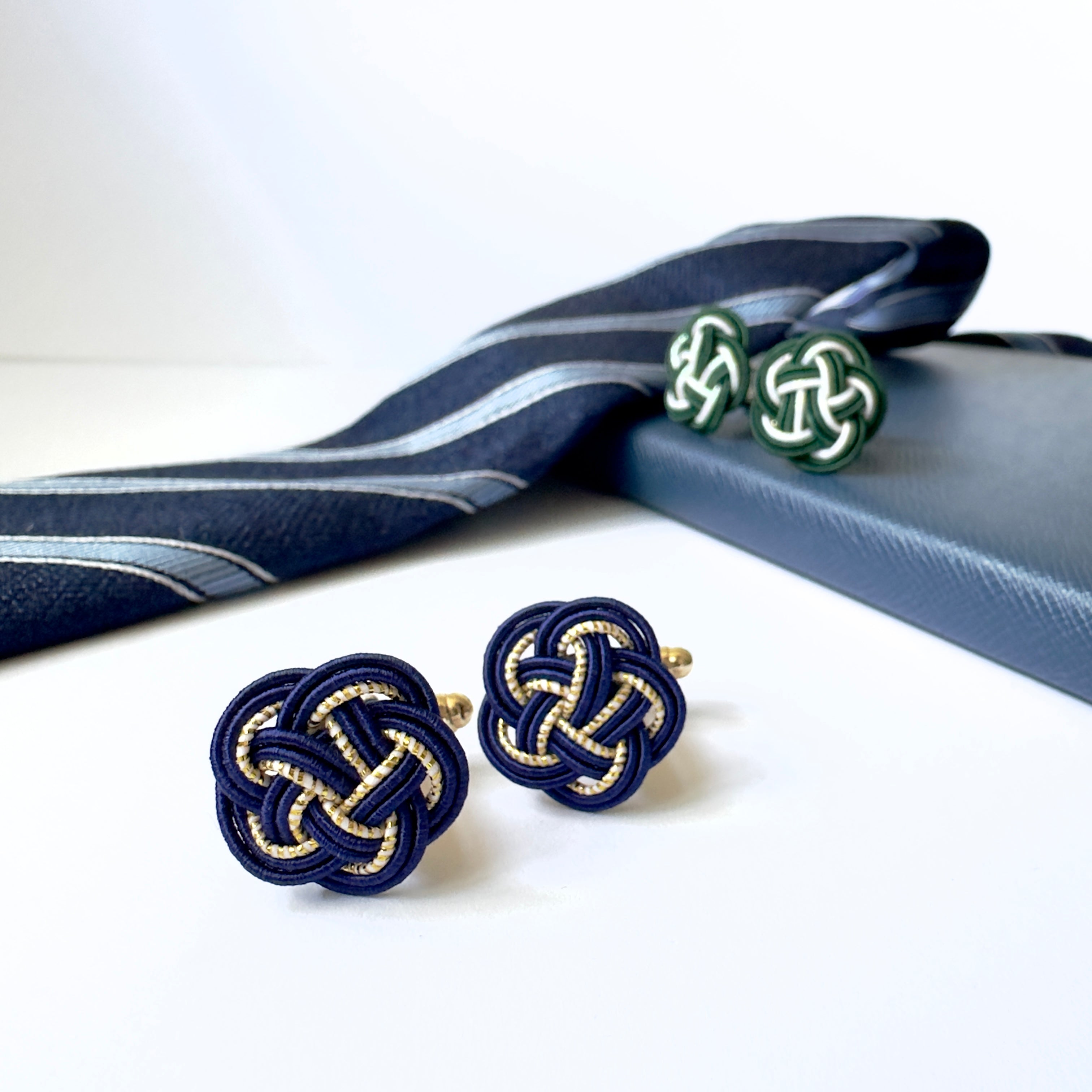 Handmade Japanese Mizuhiki Plum Knot Cufflinks – Symbolic Gift for Him, Custom Colours Available for Your School or Corporate Colours
