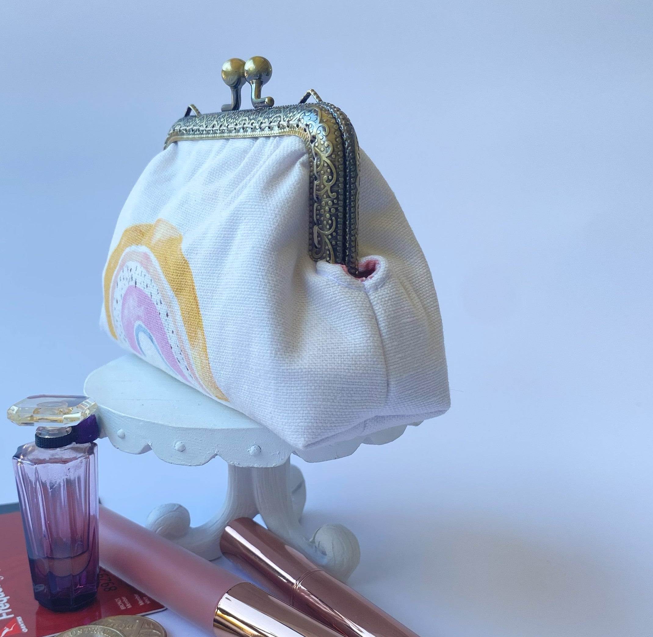 Small coin or cosmetic purse - pastel rainbows