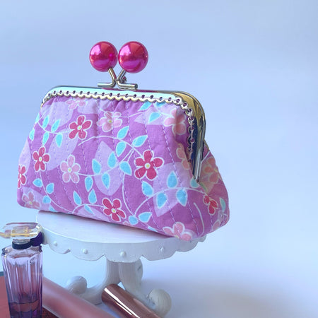 Small coin or cosmetic purse - pink and lilac