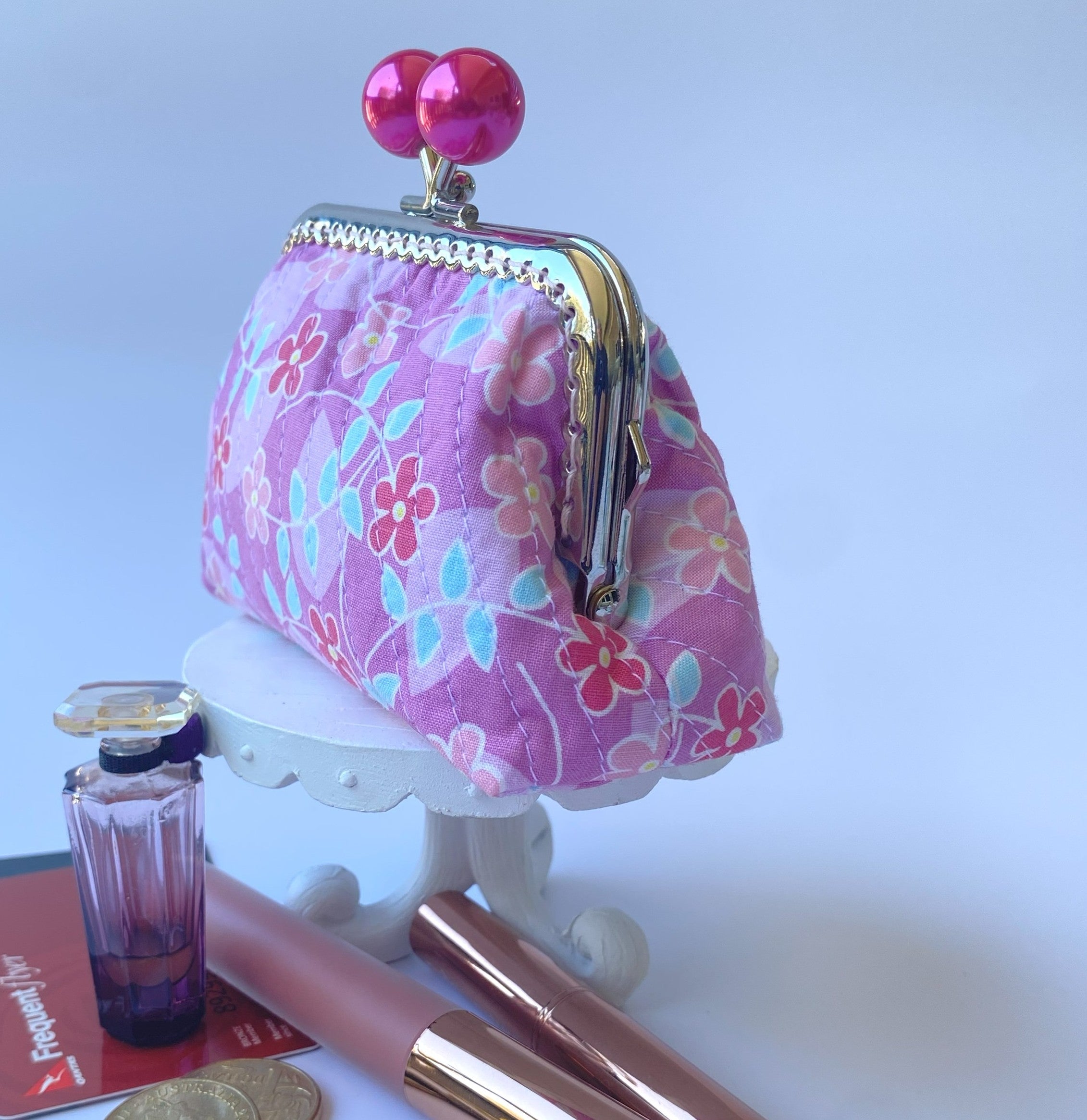 Small coin or cosmetic purse - pink and lilac