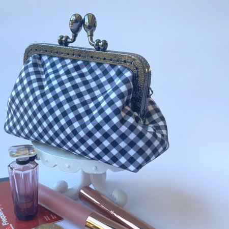 Small coin or cosmetic purse - black and white gingham