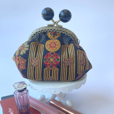 Little Dumpling Purse - black and gold Japanese print