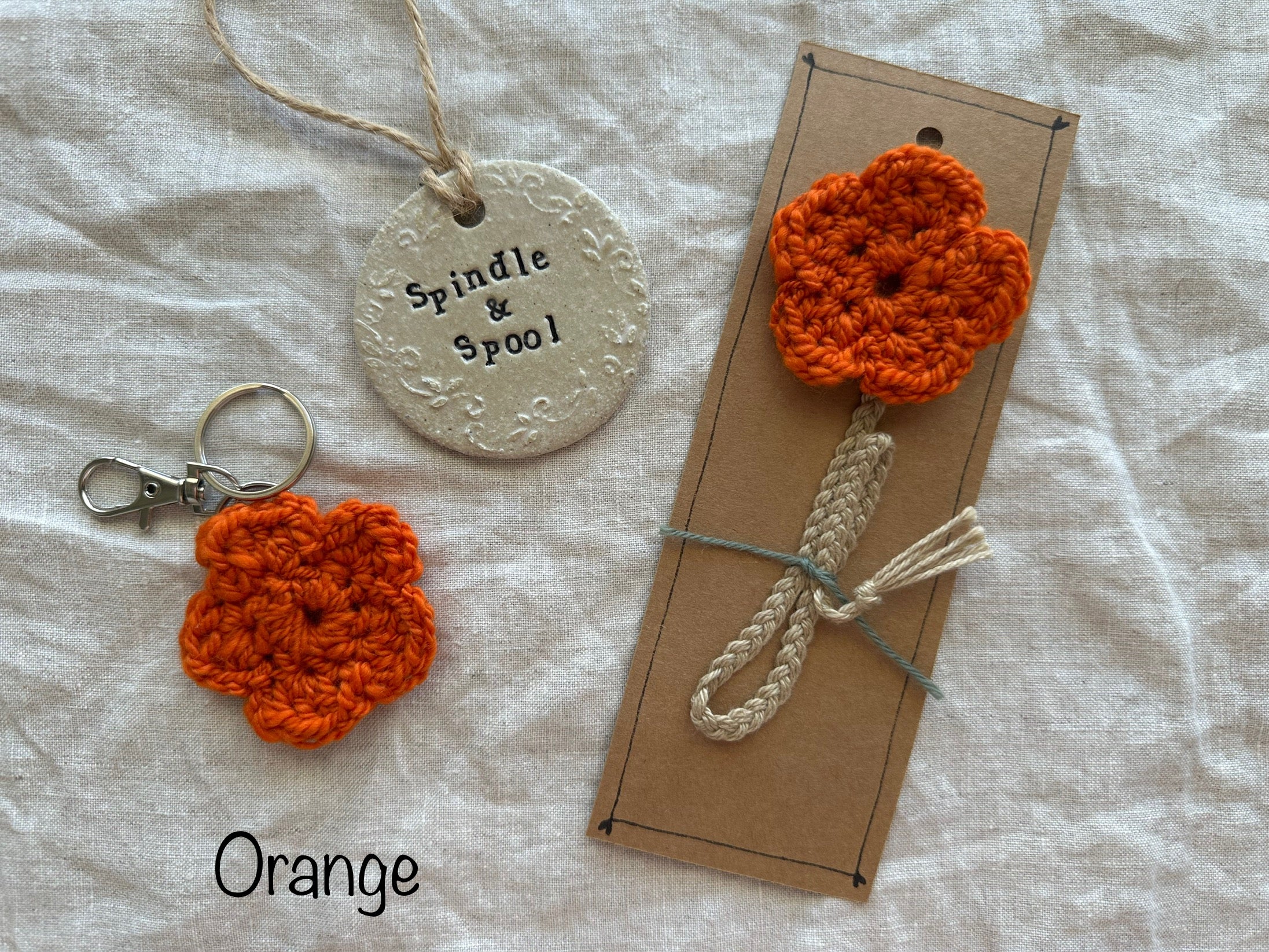 Handspun Crocheted Bookmark & Keyring Set