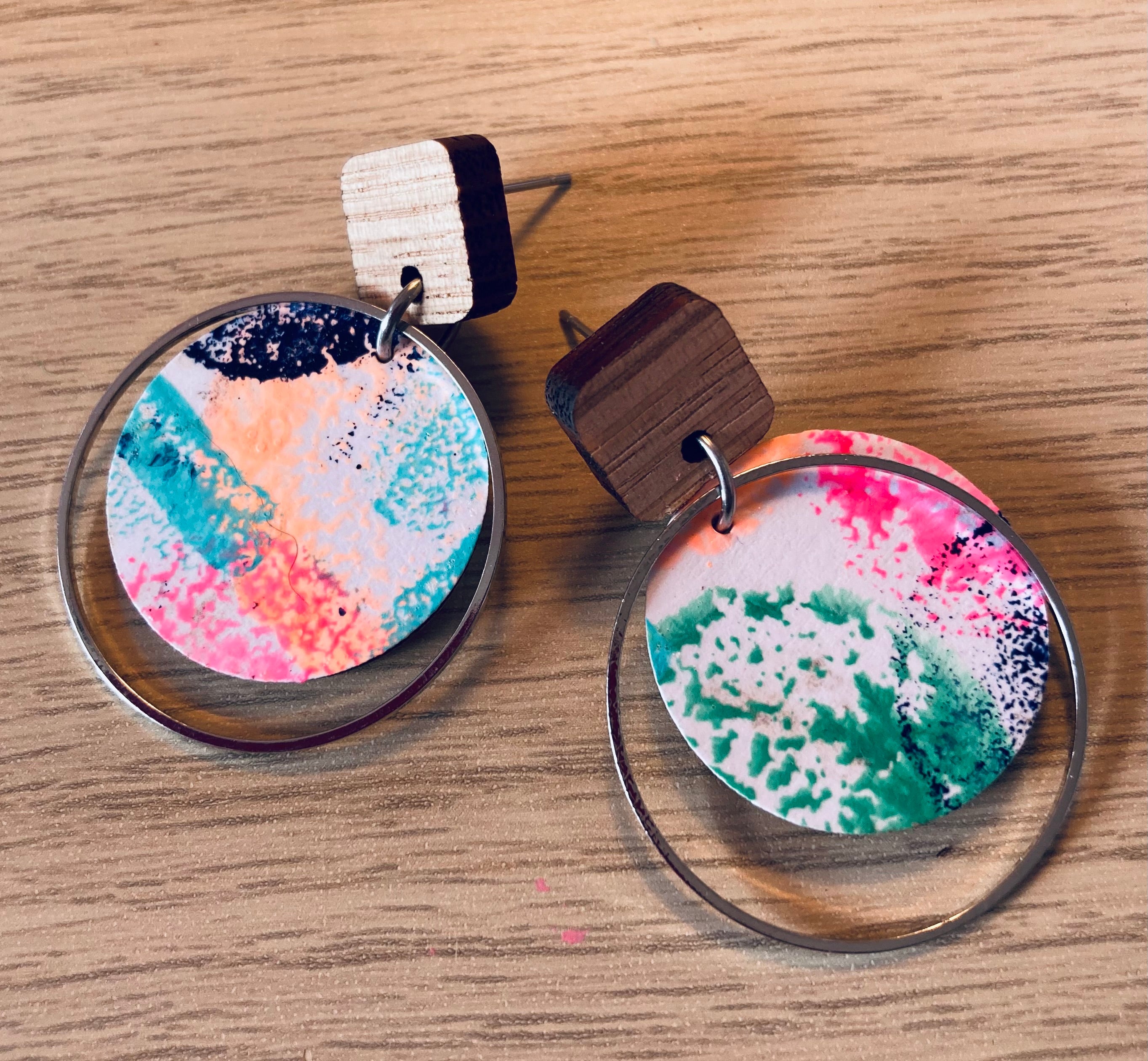Handpainted earrings with circle embellishment